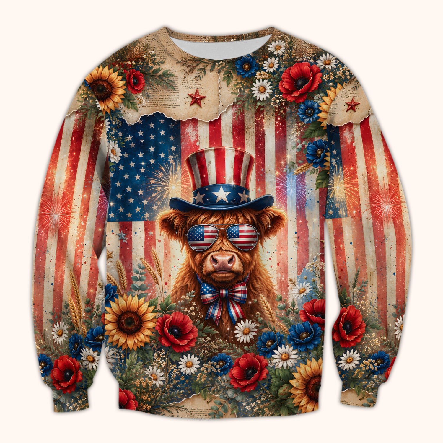 Patriotic Highland Cow Nurse for RN, CNA, Healthcare Workers Scrub Top, Comfortable Scrubs for Nurses