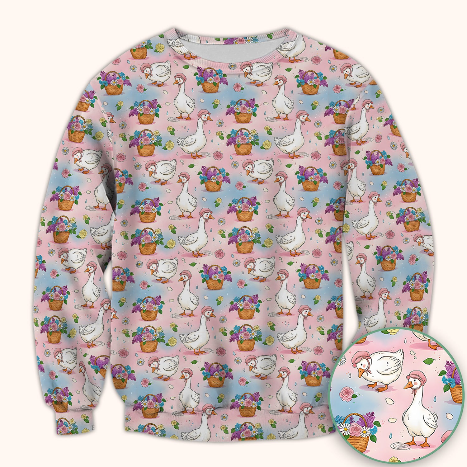 Cute Spring Goose Flower Basket Pattern Scrub Top, Comfortable Scrubs for Nurses