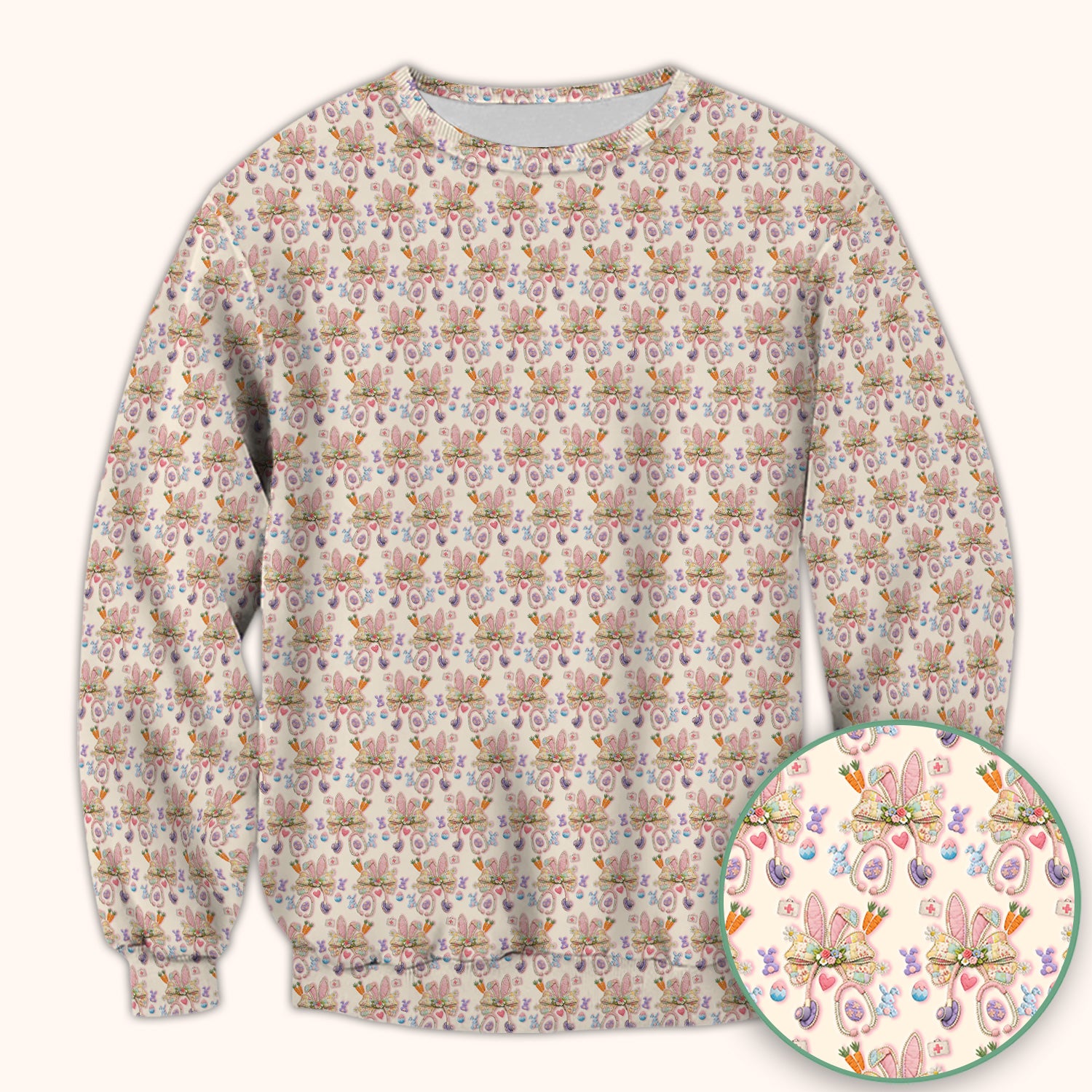 Easter Bunny Stethoscope Pastel Print Scrub Top, Comfortable Scrubs for Nurses