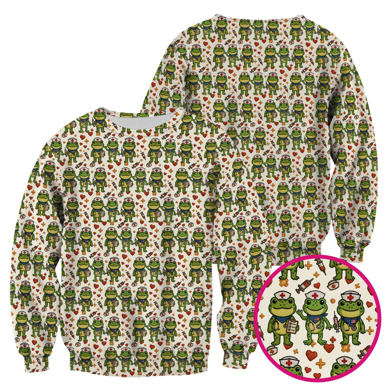Frog Pattern Scrub Top, Cute Frog Scrub Shirt, Breathable Fabrics Nursing Uniform