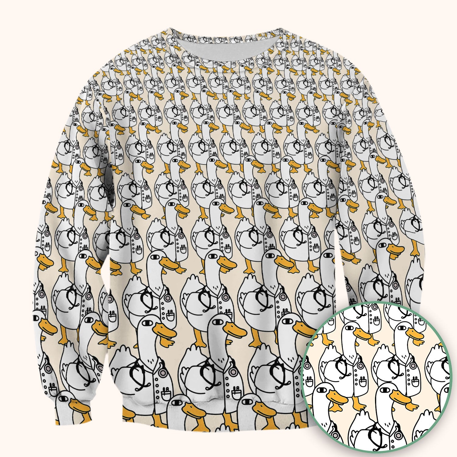 Funny Duck Scrub Top for Women - I'm a Doctor Shirt - Cute Duck In The Row - Breathable Fabrics Nursing Uniform