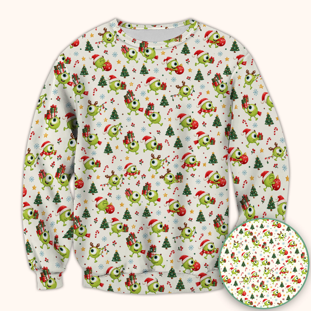 Christmas One Eyed Green Monsters Scrub Top, Comfortable Scrubs for Nurses