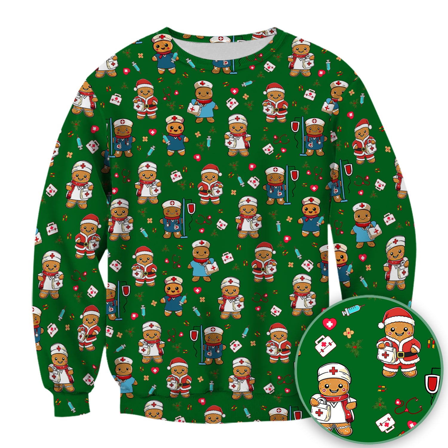 Christmas Gingerbread Nurse Scrub Top for Women - Cute Holiday Medical Uniform - Funny Shirt for RN LPN CNA Xmas Gift