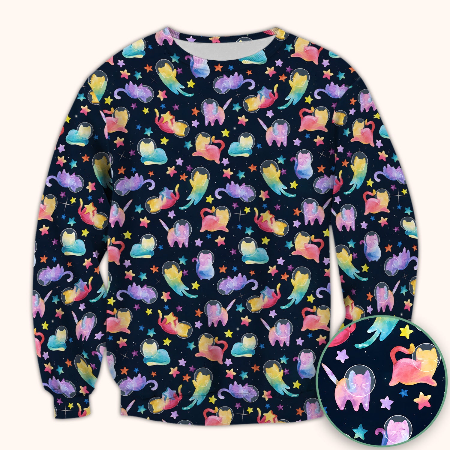 Cute Space Cat Veterinary Pattern Scrub Top for RN, CNA, Galaxy Medical Uniform
