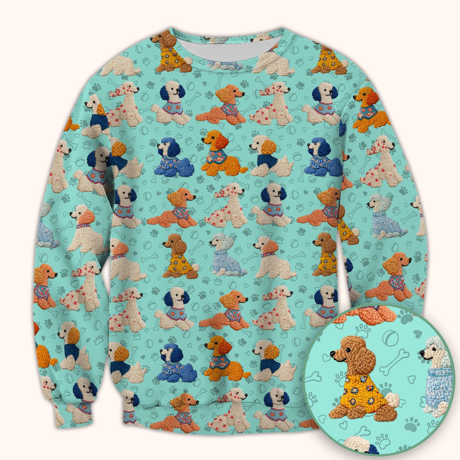 Cute Colorful Poodle Pattern Scrub Top, Comfortable Scrubs for Nurses