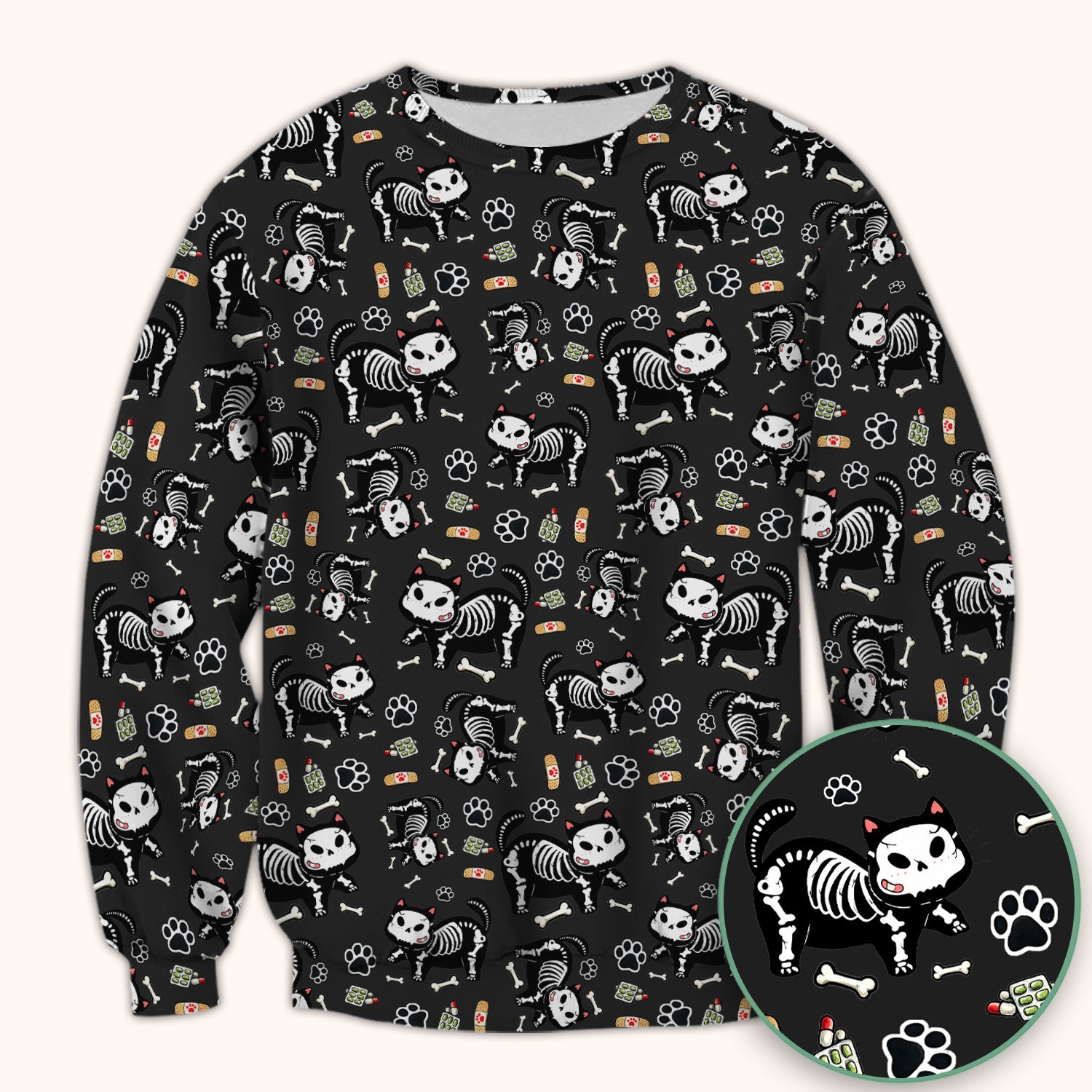 Skeleton Cat Medical Pattern Scrub Top, Comfortable Scrubs for Nurses