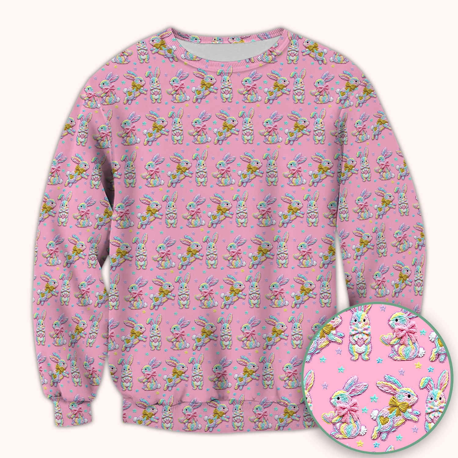 Cartoon Bunny All Over Print Scrub Top, Comfortable Scrubs for Nurses, Easter