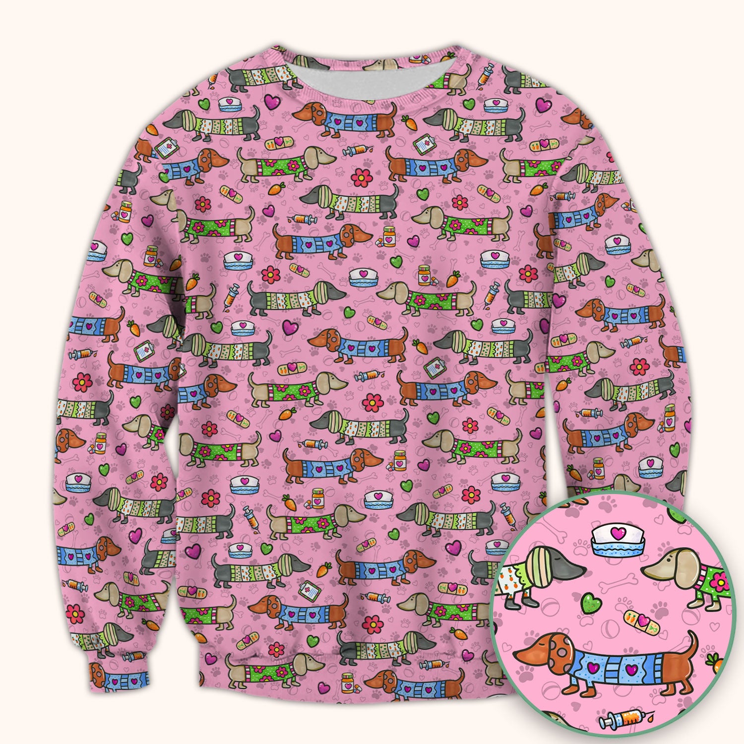 Cute Dachshund Nurse Scrub Top, Funny Wiener Dog Nursing Shirt, Breathable Fabrics Nursing Uniform