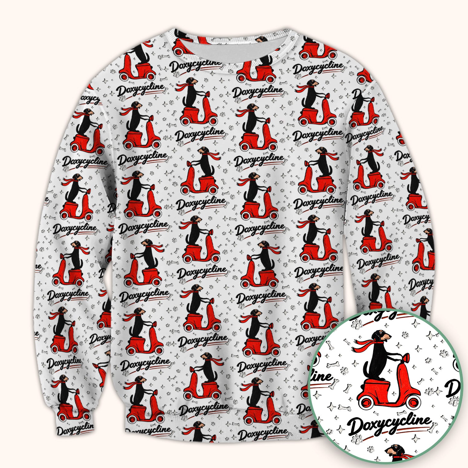 Funny Dachshund Riding Scooter Doxycycline Print Scrub Top ,Comfortable Scrubs for Nurses