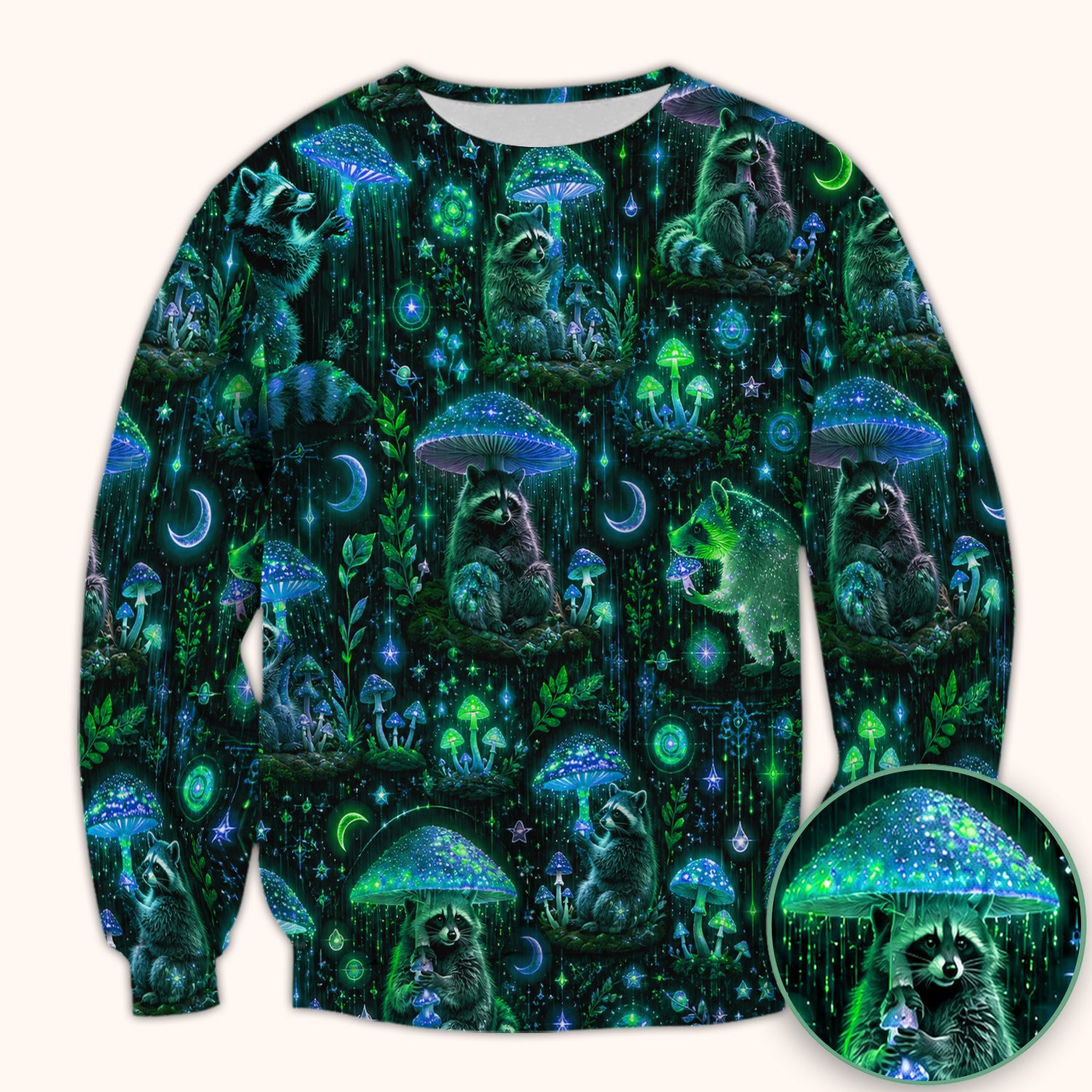 Glowing Raccoon Forest Pattern Scrub Top, Comfortable Scrubs for Nurses