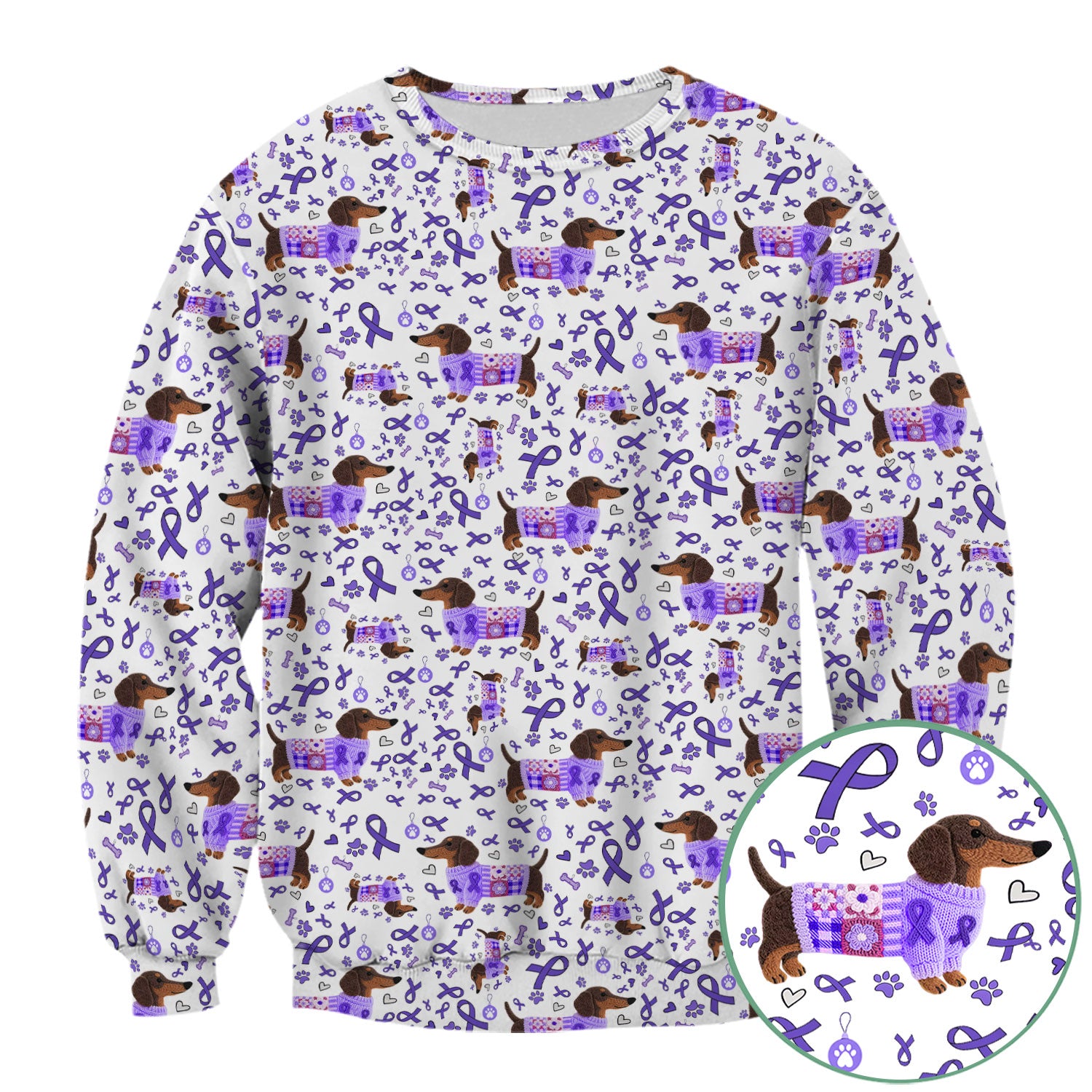Purple Ribbon Dachshund Scrub Top for Nurses - Cute Awareness Dog Paw Prints - Support Lupus Cancer Med Uniform Gift for Women