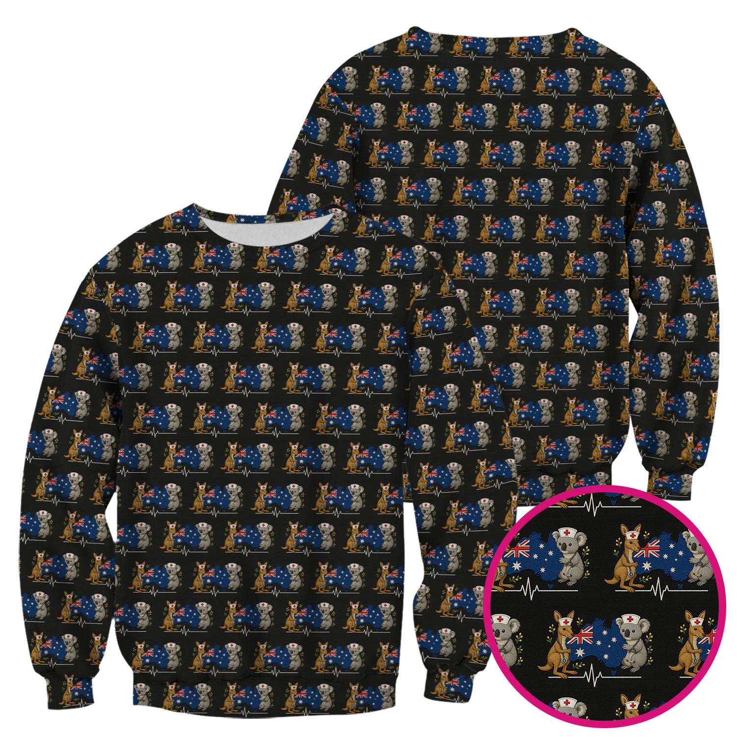 Australian Nurse Scrub Top, Cute Koala Kangaroo Heartbeat Pattern Shirt,  Breathable Fabrics Nursing Uniform