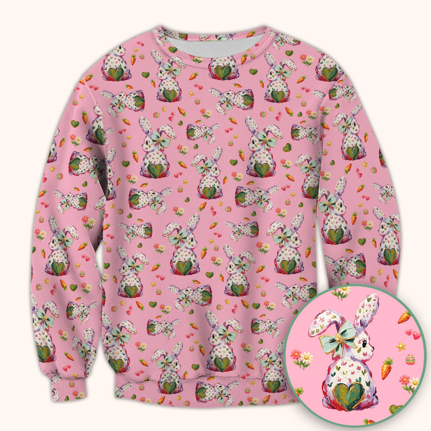 Cute Pastel Bunny Easter Pattern Scrub Top, Comfortable Scrubs for Nurses