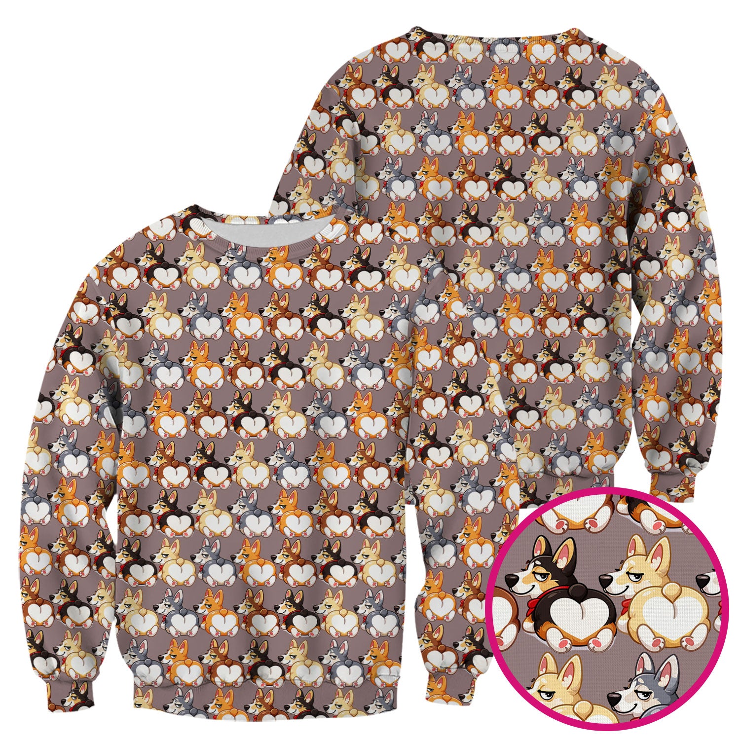 Funny Corgi Cartoon Pattern Scrub Top, Comfortable Scrubs for Nurses
