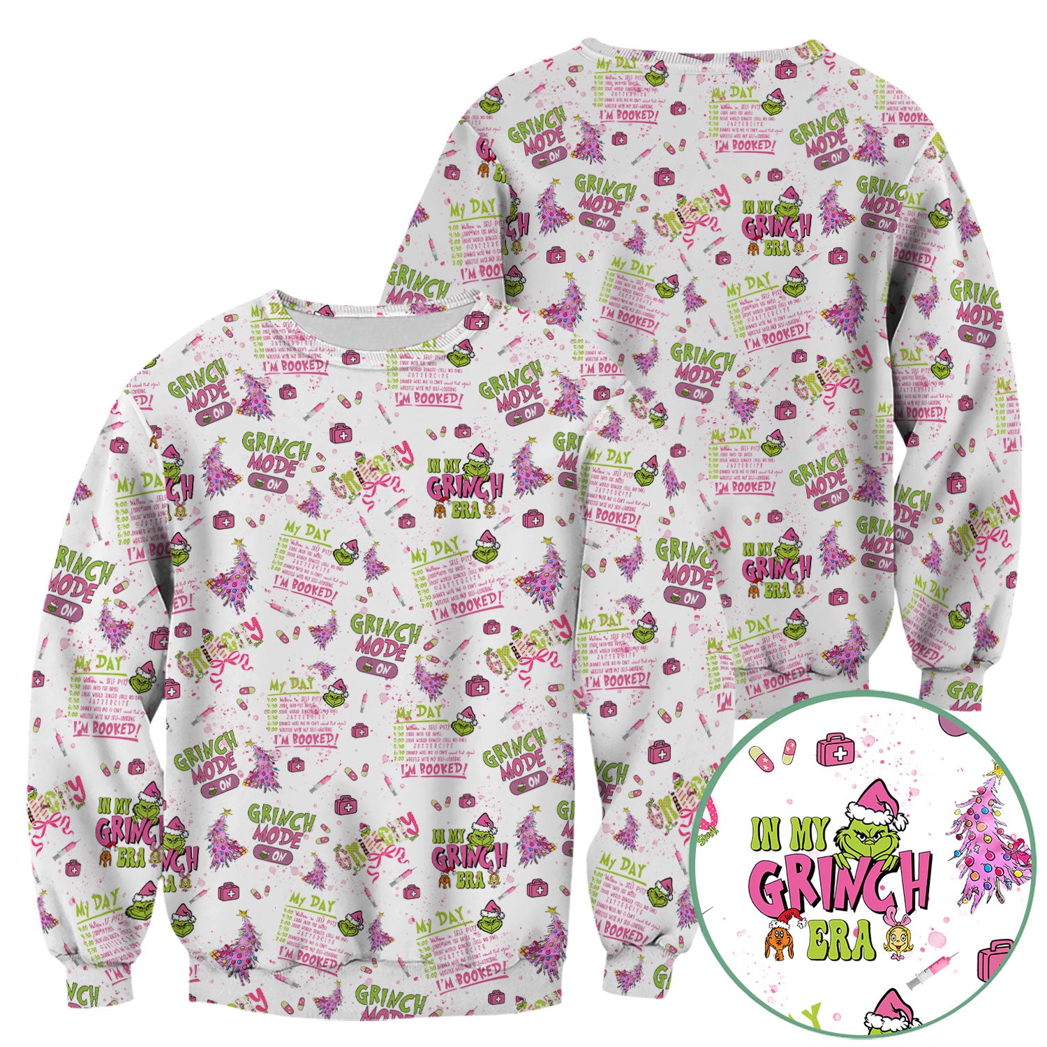 I’m Booked Funny Christmas Scrub for Women - Grinch Mode On Holiday Nurse Uniform Shirt - Grinchmas Gift for RN CNA LPN