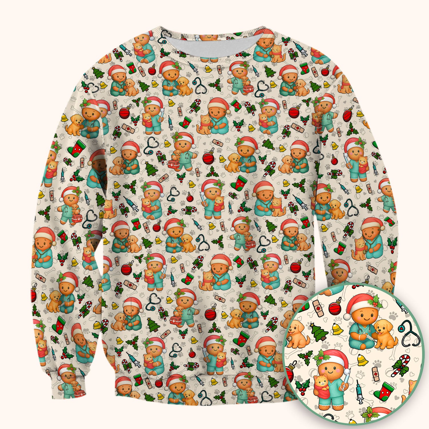 Cute Pharmacy Christmas Scrub Top – Funny Gingerbread Nurse Print Shirt – Festive Holiday Medical Uniform for Pharmacy Tech and Doctor