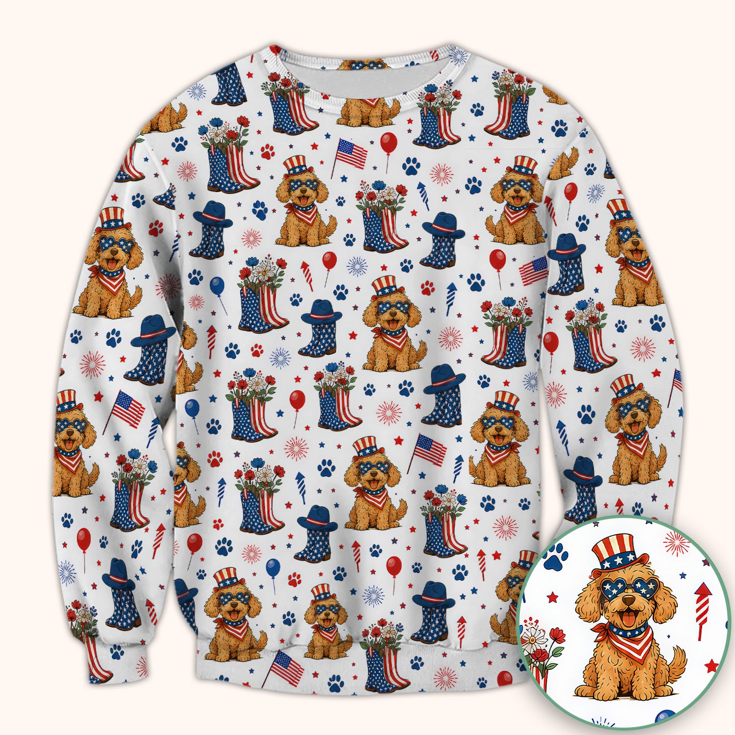 Patriotic Puppy Cowboy Boots Pattern Scrub Top, Comfortable Scrubs for Nurses