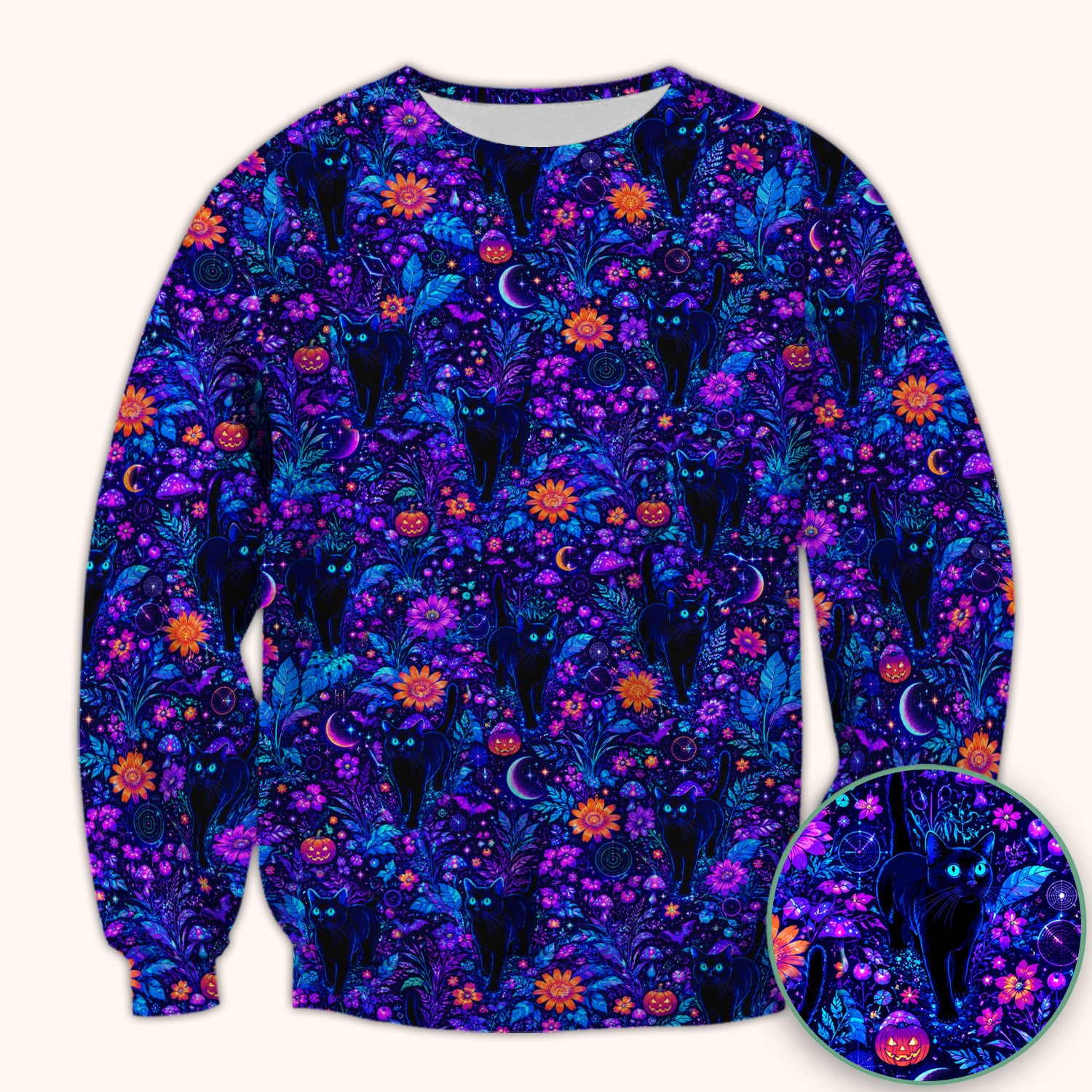 Halloween Black Cat Floral Print Scrub Top, Comfortable Scrubs for Nurses