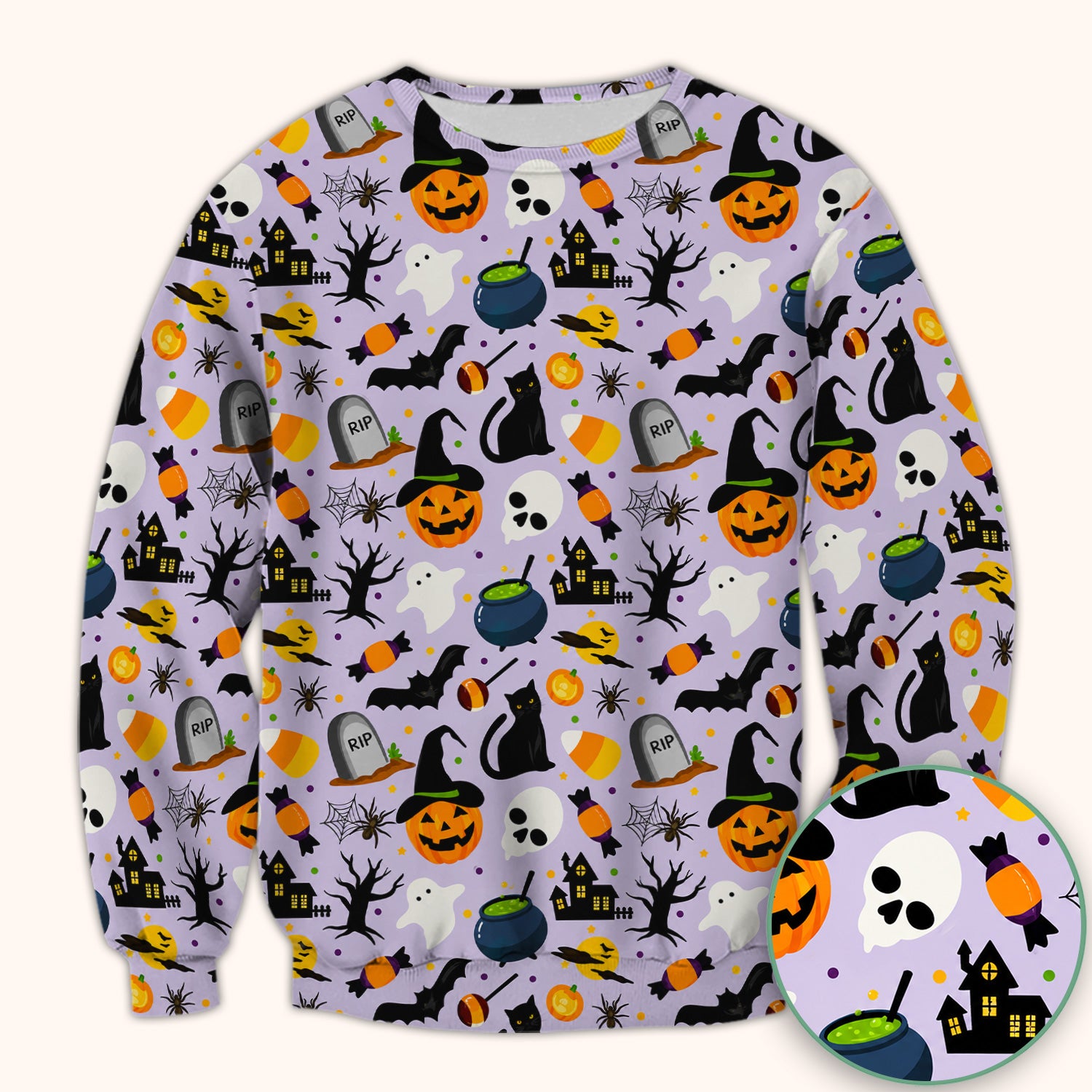Ghost Pumpkin Witch Pattern Scrub Top, Comfortable Scrubs for Nurses