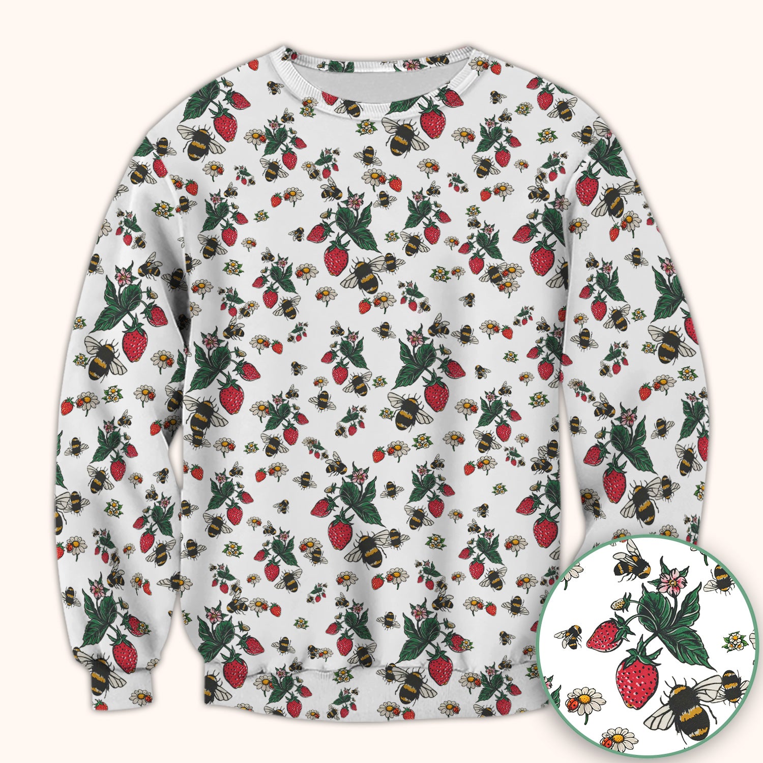 Cute Strawberry Bee Daisy Floral Pattern Scrub Top, Comfortable Scrubs for Nurses