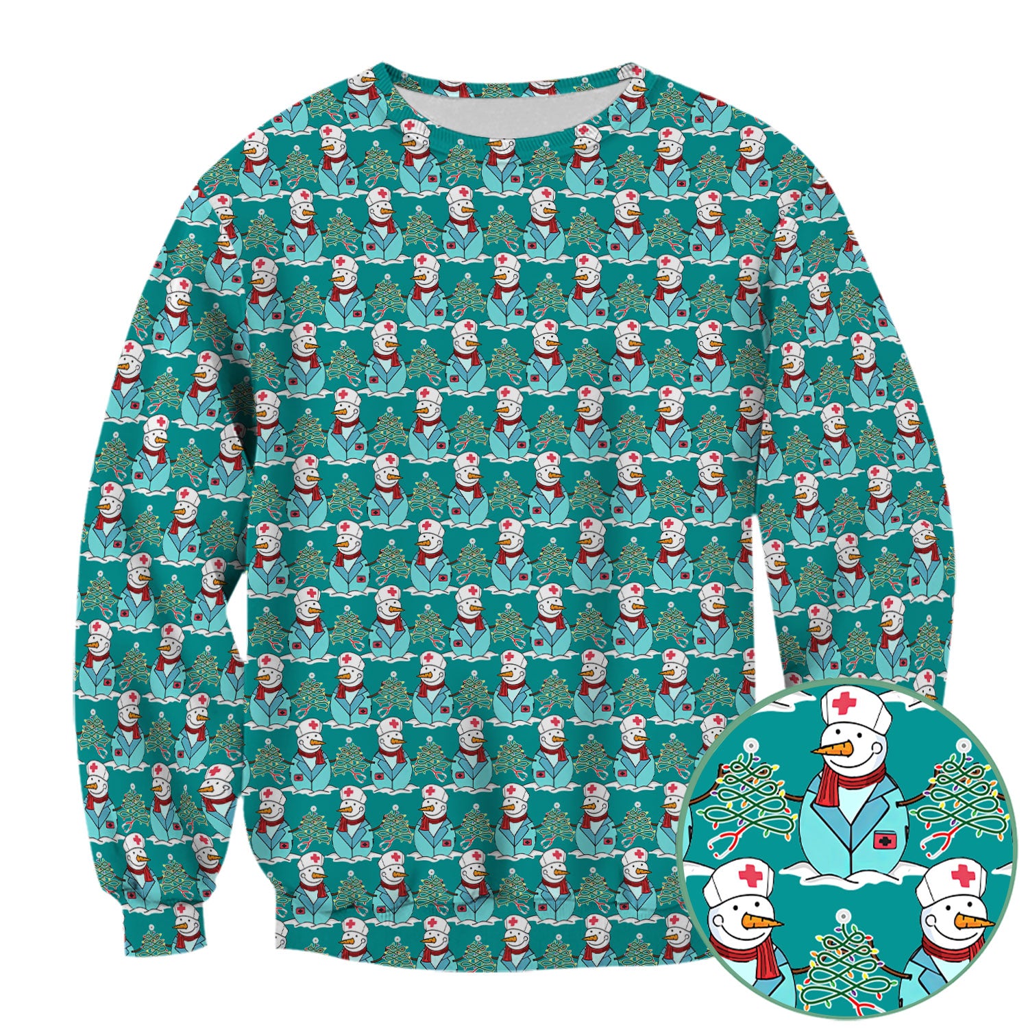 Funny Nurse Scrubs Christmas Edition - Snowman Doctor Print Top - Custom Multi Color Medical Shirt Gift for Nurses and Healthcare Staff