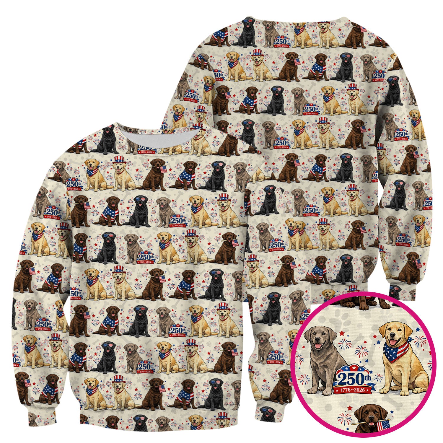 4th of July Labrador Dog Patriotic Print Scrub Top, USA Flag Nursing Uniform for Women