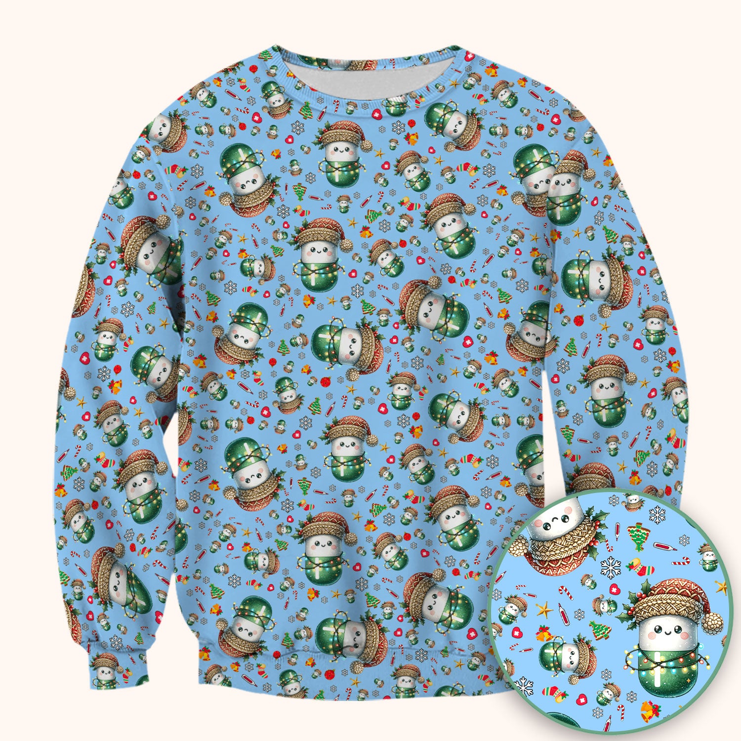 Pharmacy Tech Christmas Scrub Top – Cute Green Snowman Print Nurse Outfit – Funny Holiday Medical Uniform for Pharmacists
