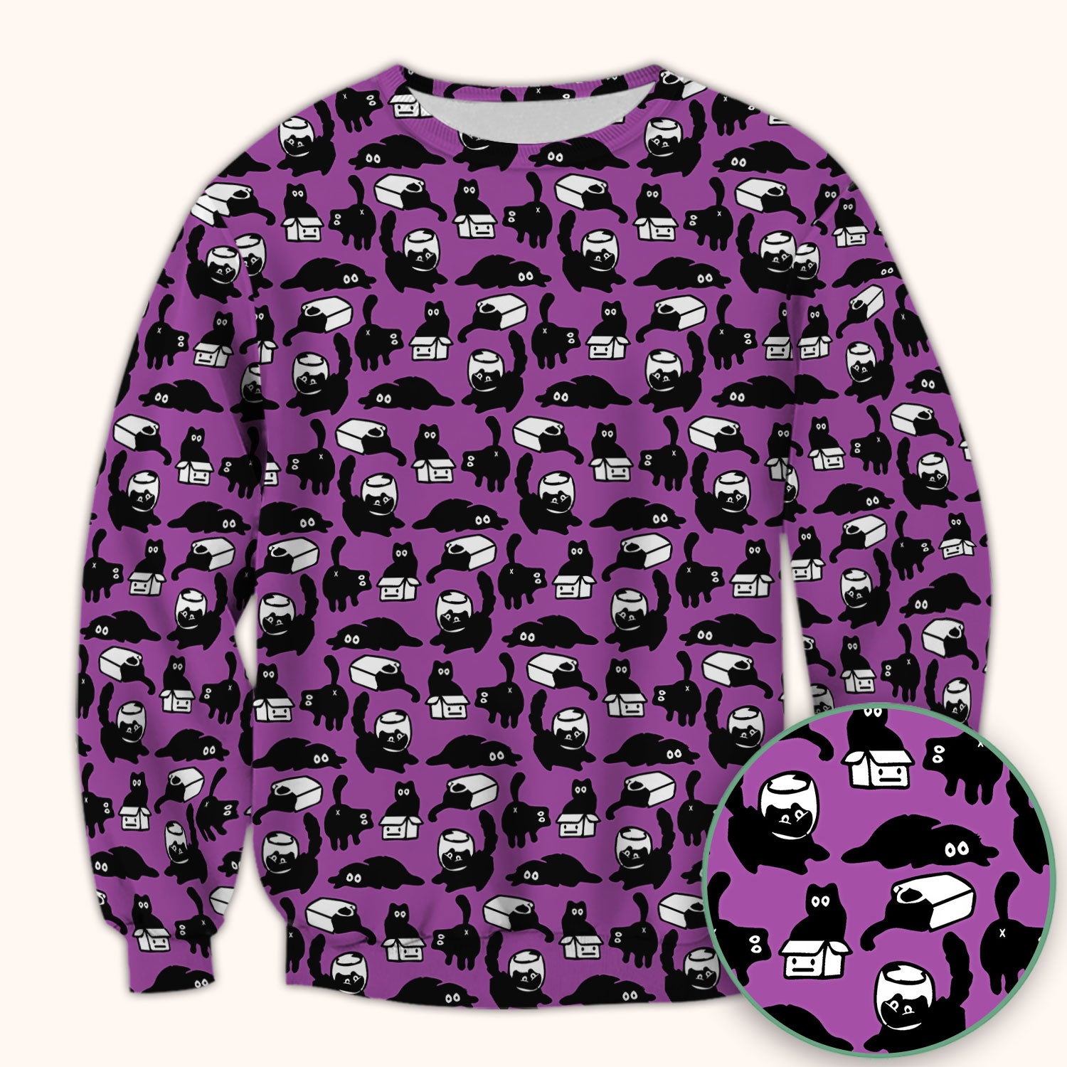 Dark Playful Cat Cartoon Pattern Scrub Top, Comfortable Scrubs for Nurses