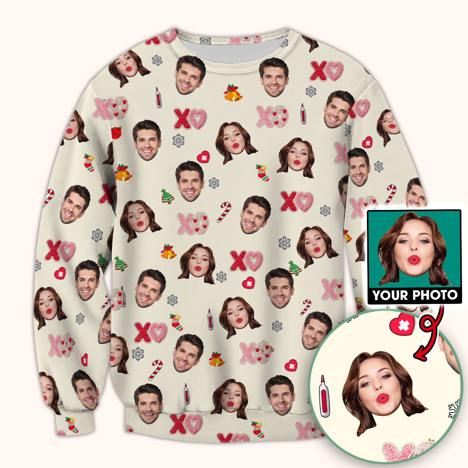 Personalized Photo Scrub Top, Custom Face XOXO Scrub Shirt, Breathable Fabrics Nursing Uniform