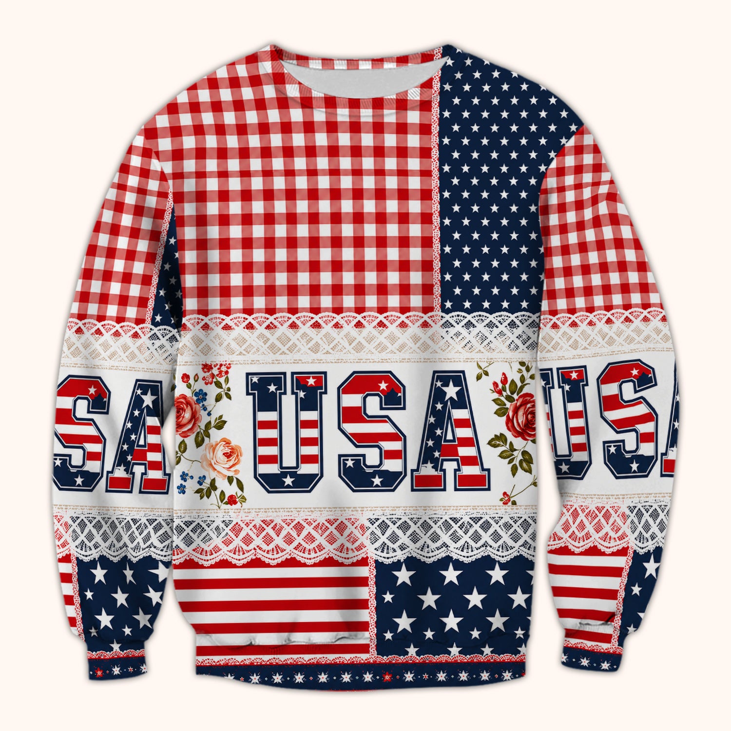 Patriotic Patchwork with USA Flag Pattern Scrub Top, Comfortable Scrubs for Nurses