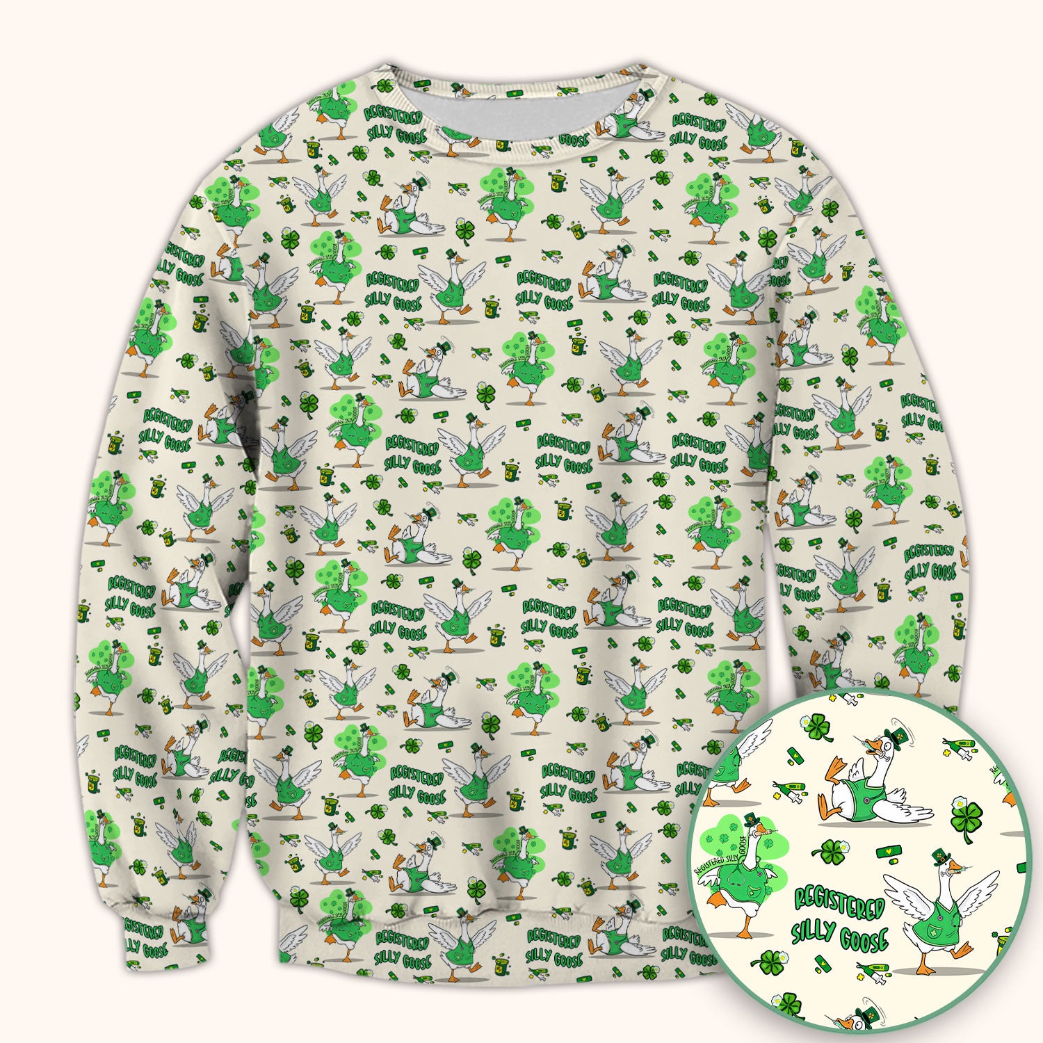 Silly Goose St. Patrick’s Day Scrub Top, Funny Goose Shamrock Pattern Nurse Scrub Shirt, Irish Green Nursing Uniform