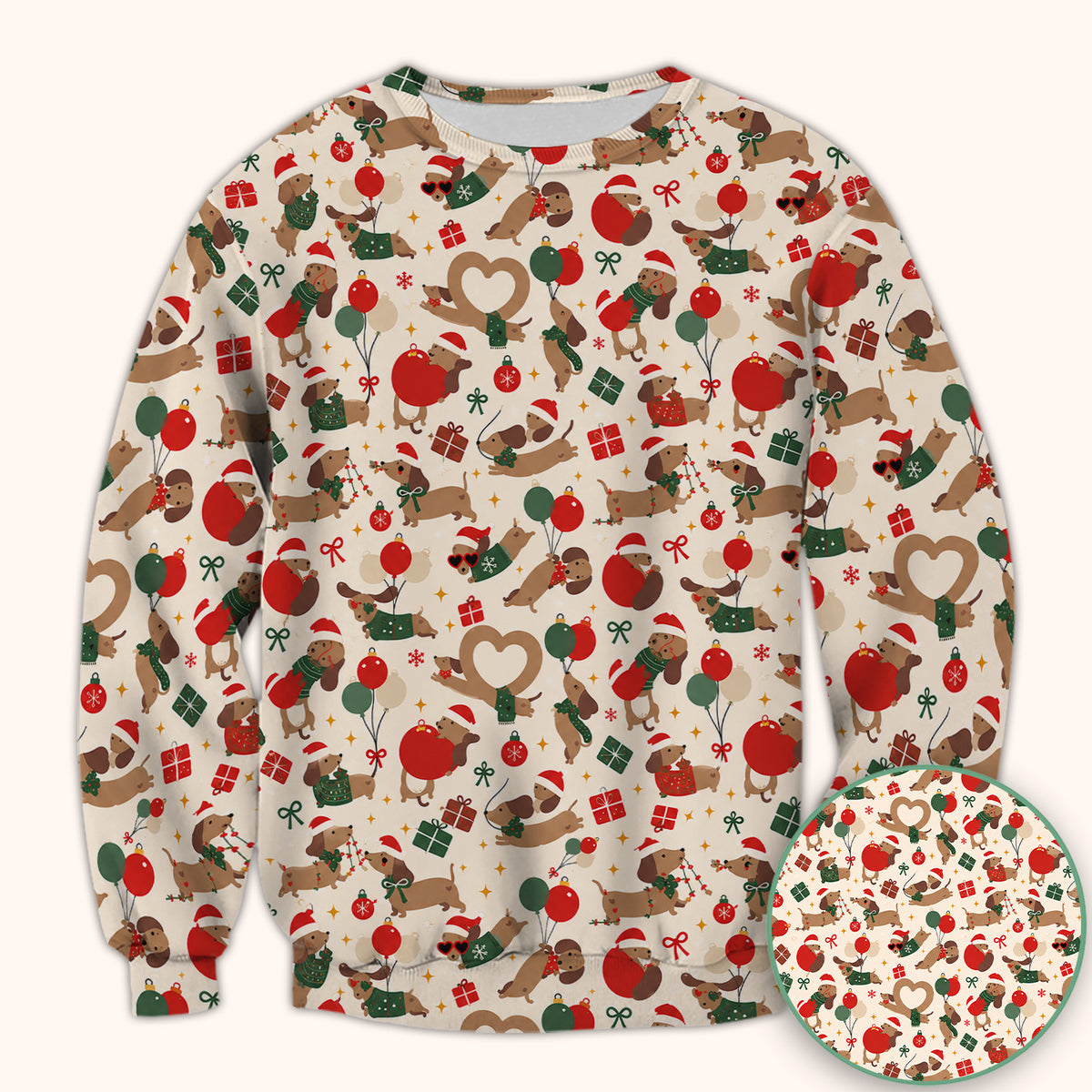 Cute Christmas Dachshund Pattern Scrub Top, Comfortable Scrubs for Nurses