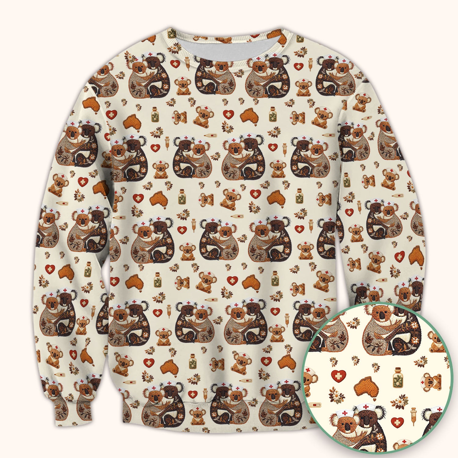 Cute Cartoon Koala Valentine Nurse Design Scrub Top, Breathable Fabrics Nursing Uniform