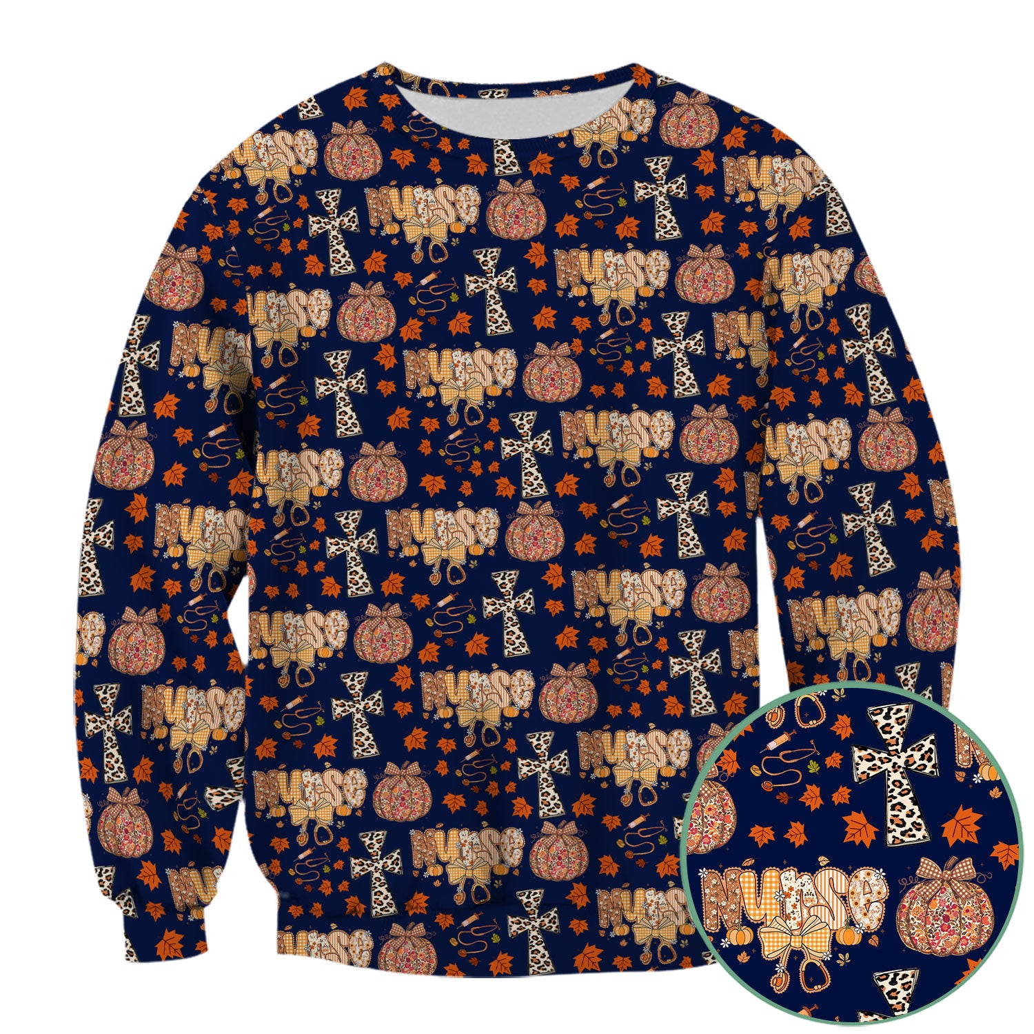 Floral Pumpkin Scrub Top for Women - Coquette Bow Thanksgiving Shirt - Comfortable Medical Uniform