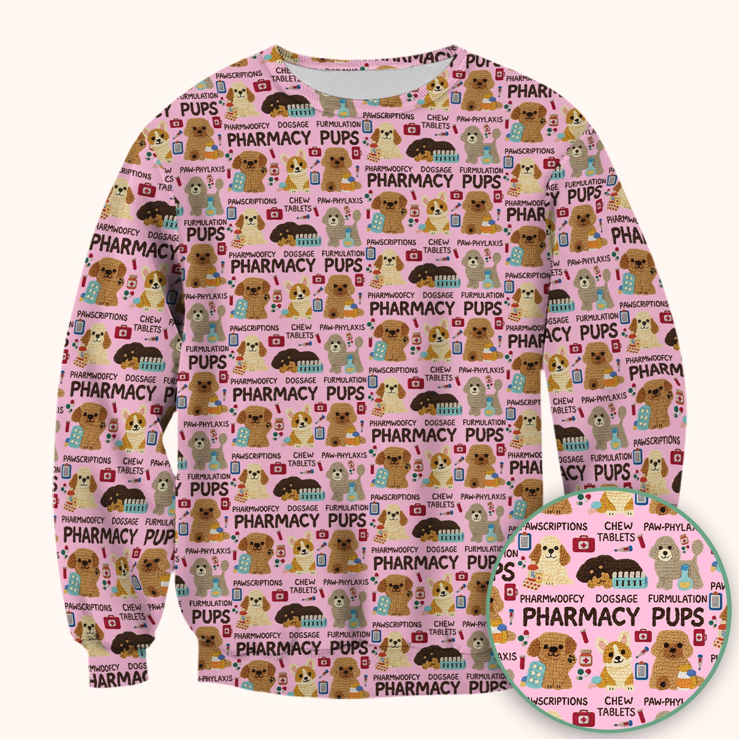 Pharmacy Pups Scrub Top for Women - Cute Dog Pattern Medical Shirt for Pharmacists & Vet Techs - Fun Blue Pharmacy Nurse Uniform