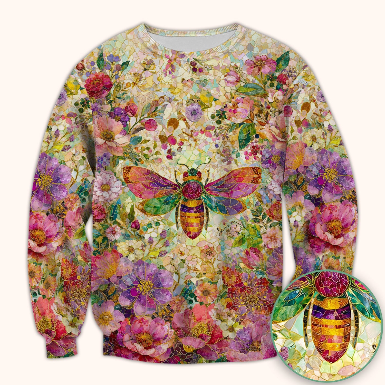 Vibrant Mosaic Bee Nurse for RN, CNA, Floral Garden Medical Scrub Top, Comfortable Scrubs for Nurses