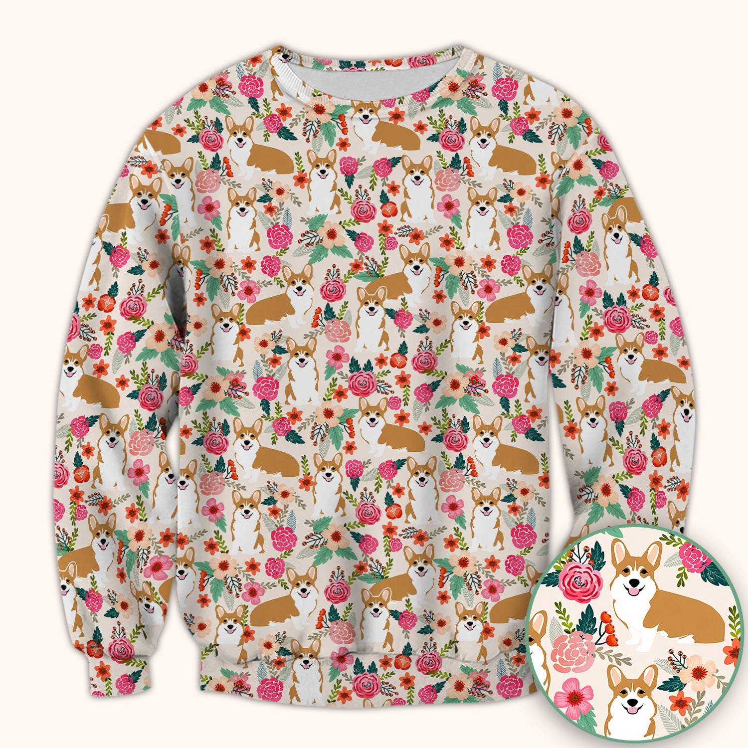 Cute Corgi Dog Floral Garden Pattern Nurse Scrub Top, Comfortable Scrubs for Nurses