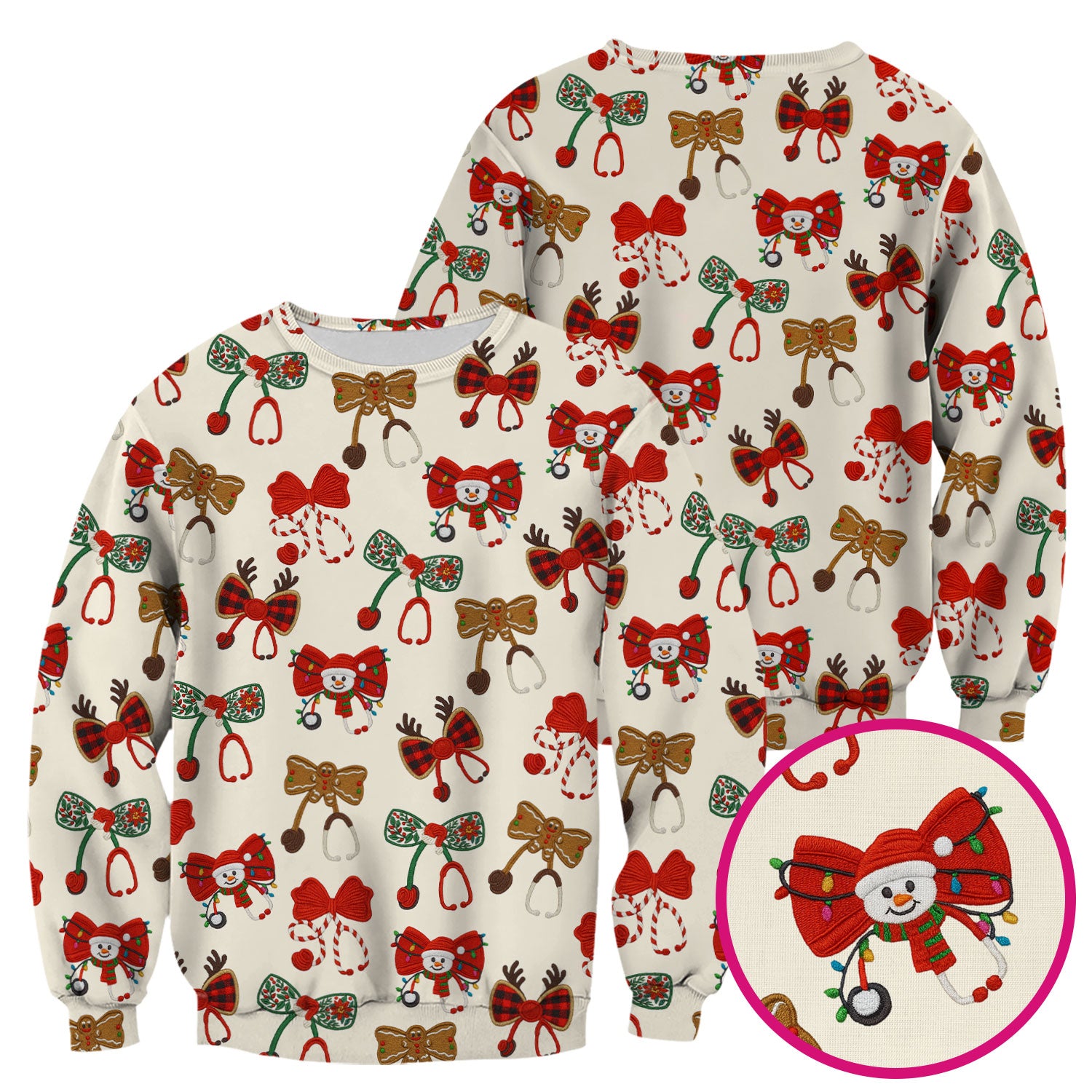 Christmas Stethoscope Bow Nurse Scrub Top, Xmas Pattern Scrub Shirt, Holiday Nursing Uniform