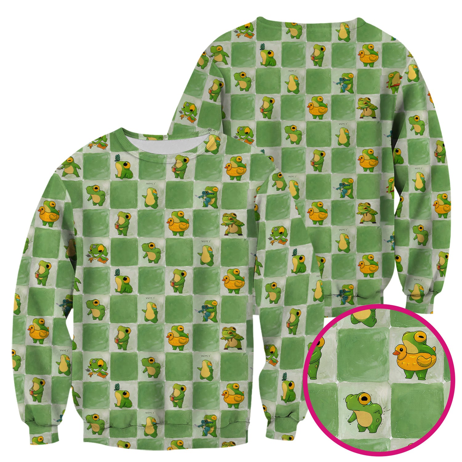 Cute Frog Duck Checkerboard Pattern Scrub Top, Breathable Fabrics Nursing Uniform