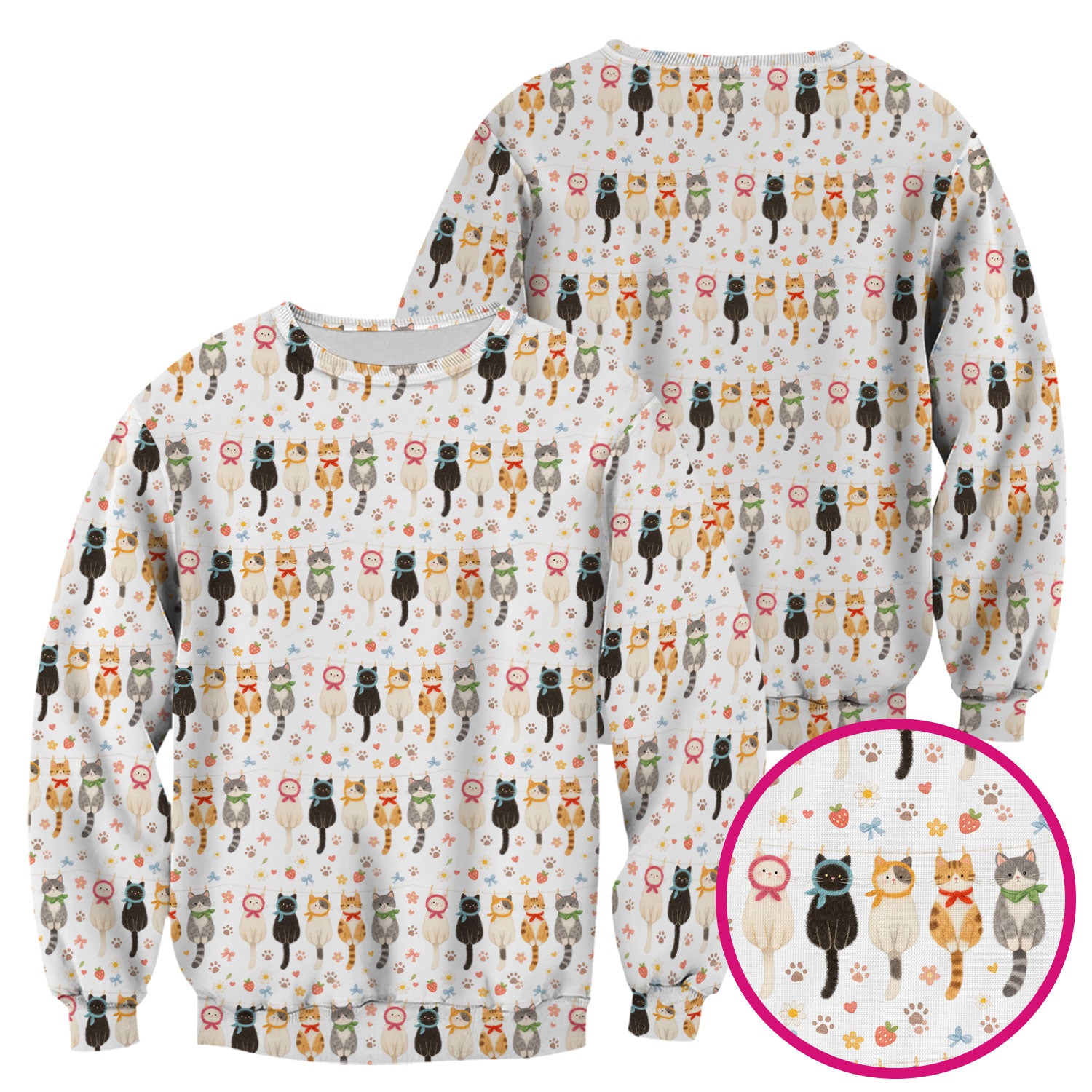 Cute Cat Clothesline Pattern Scrub Top, Comfortable Scrubs for Nurses
