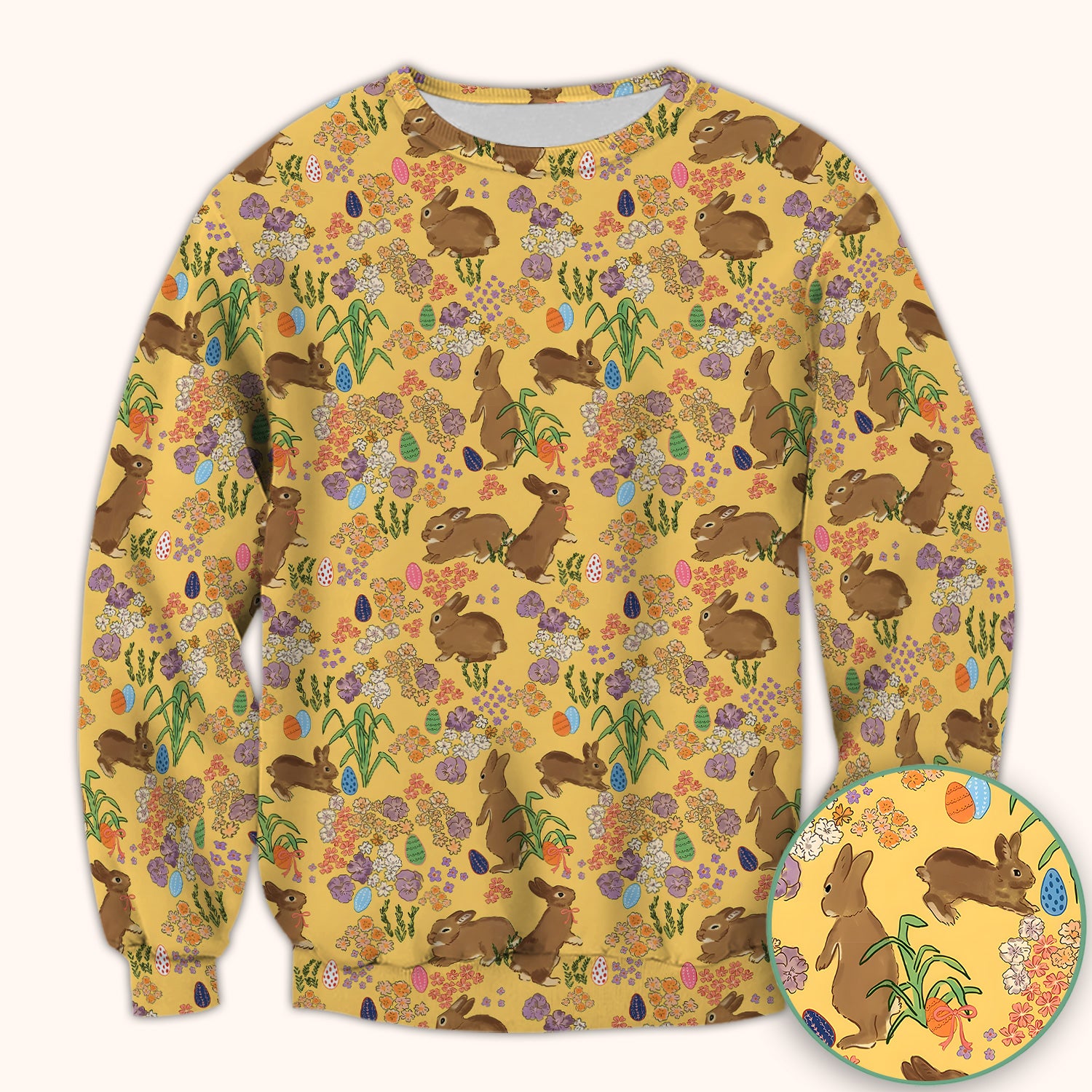 Cute Easter Bunny Pattern Scrub Top, Comfortable Scrubs for Nurses