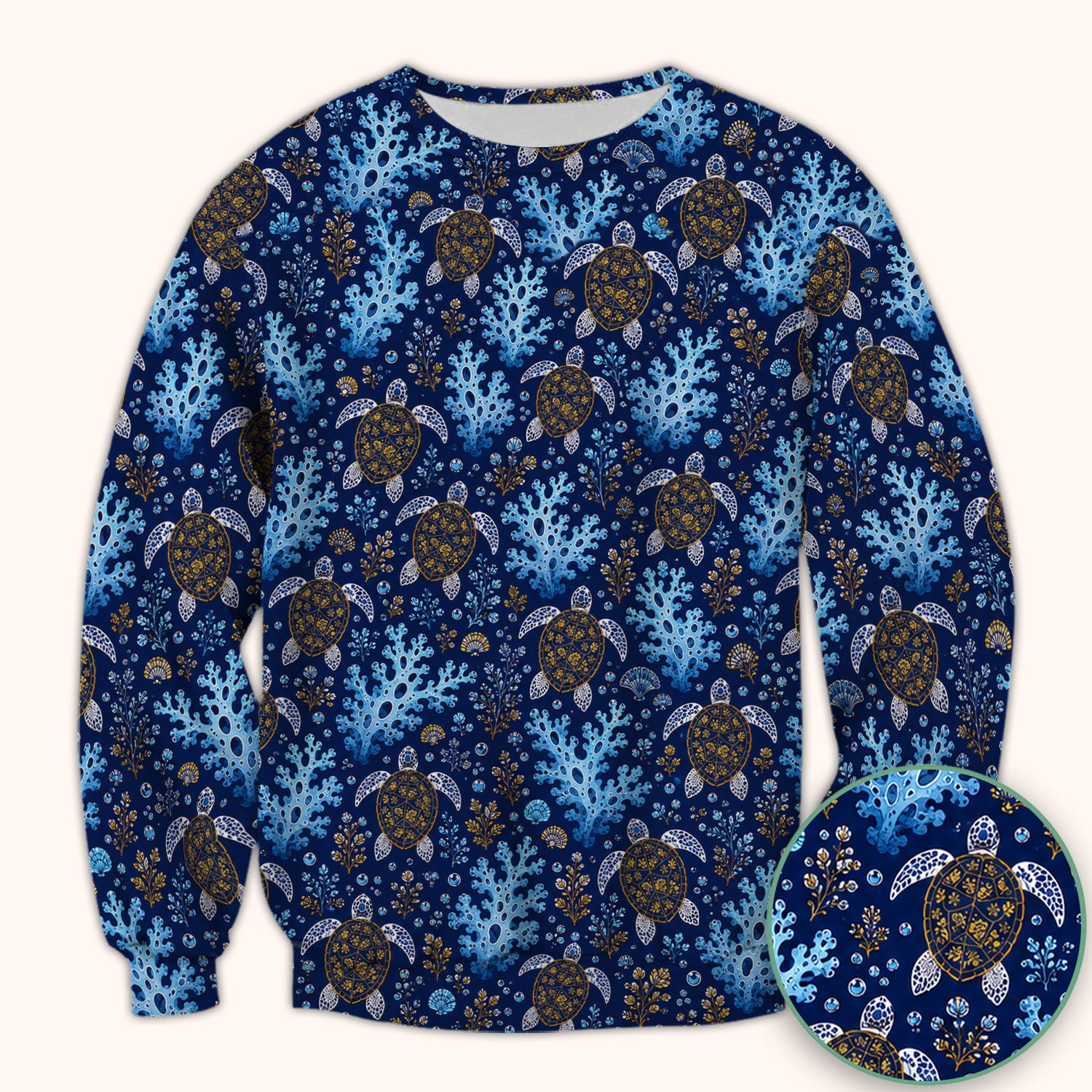 Ocean Turtle Coral Nurse Pattern Scrub Top for RN, CNA, Coastal Sea Life Medical Uniform