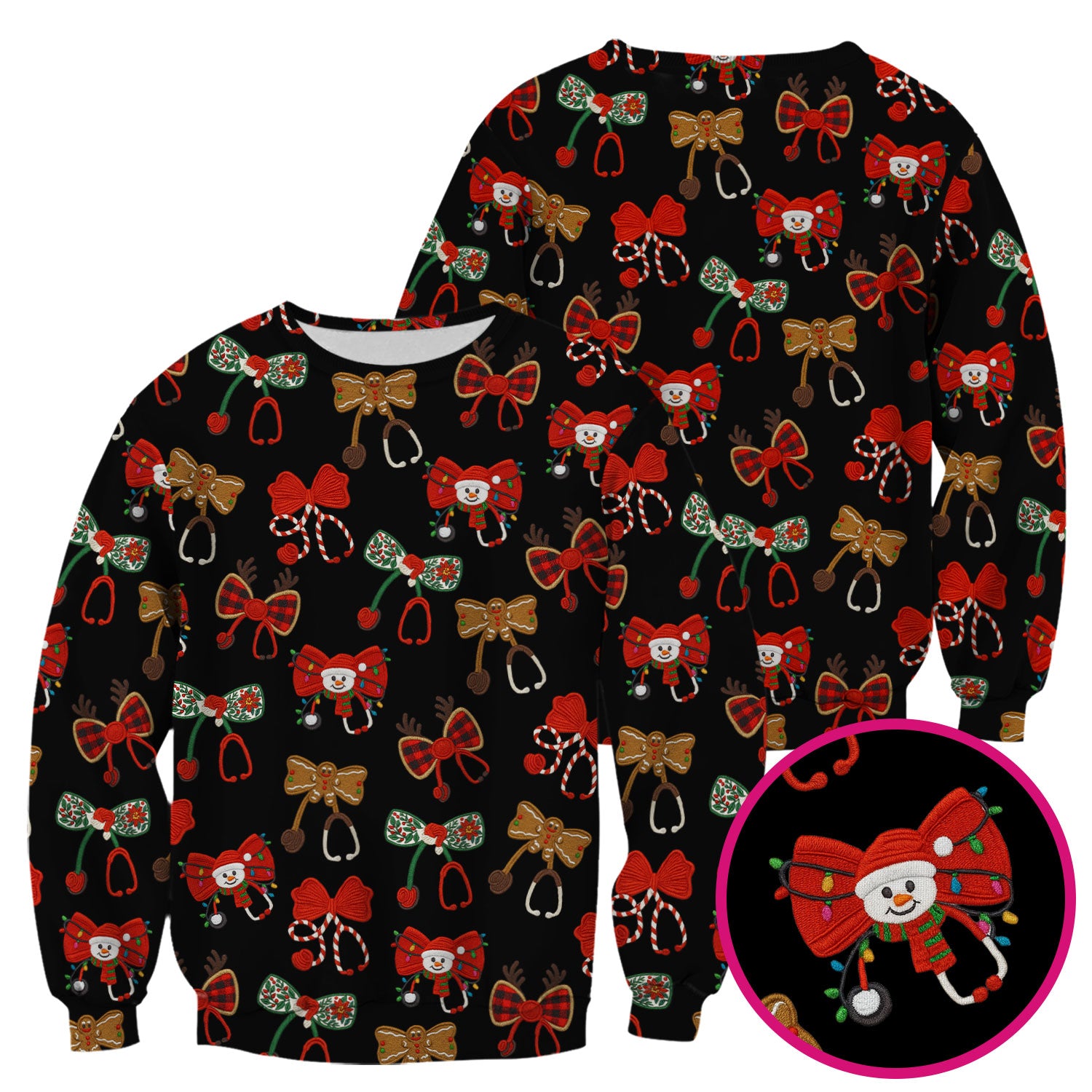 Christmas Stethoscope Bow Nurse Scrub Top, Xmas Pattern Scrub Shirt, Holiday Nursing Uniform