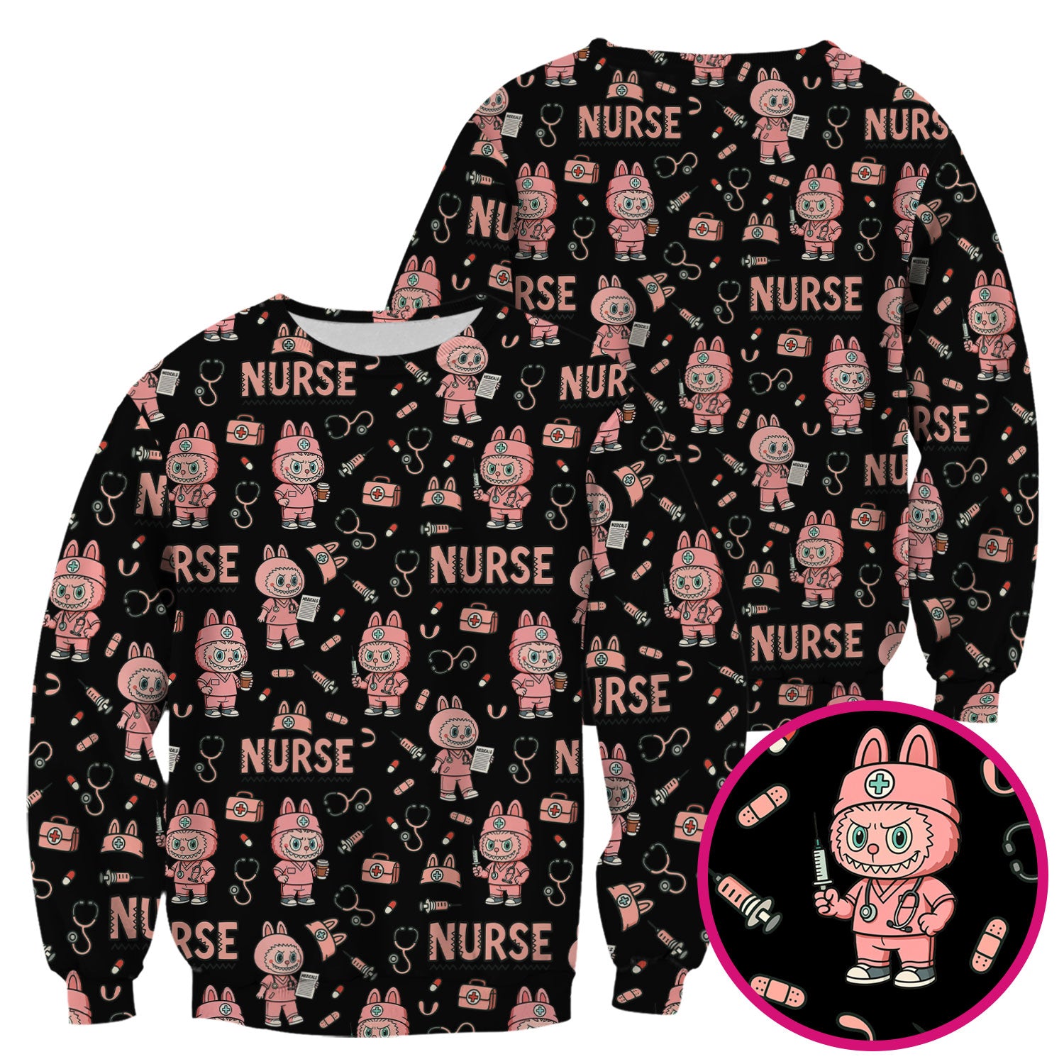 Bunny Cartoon Nurse Scrub Shirt  Cute Medical Top for Women CNA RN Doctor - Fun Scrubs Gift Idea for Nurses, Students, Holiday Season