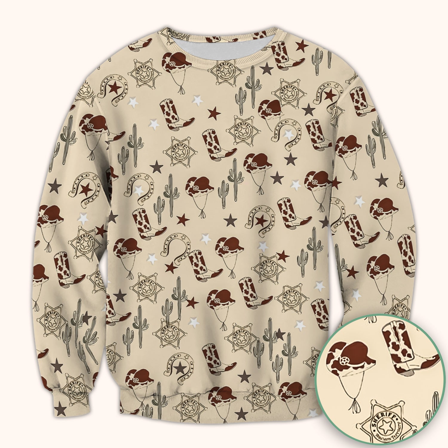 Funny Cowboy Hats & Boots Pattern Scrub Top, Comfortable Scrubs for Nurses