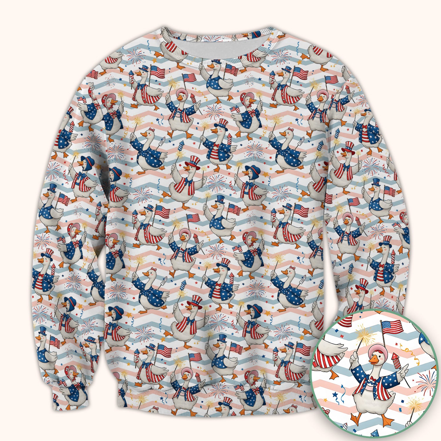Patriotic Goose Fireworks Parade Pattern Scrub Top, Comfortable Scrubs for Nurses