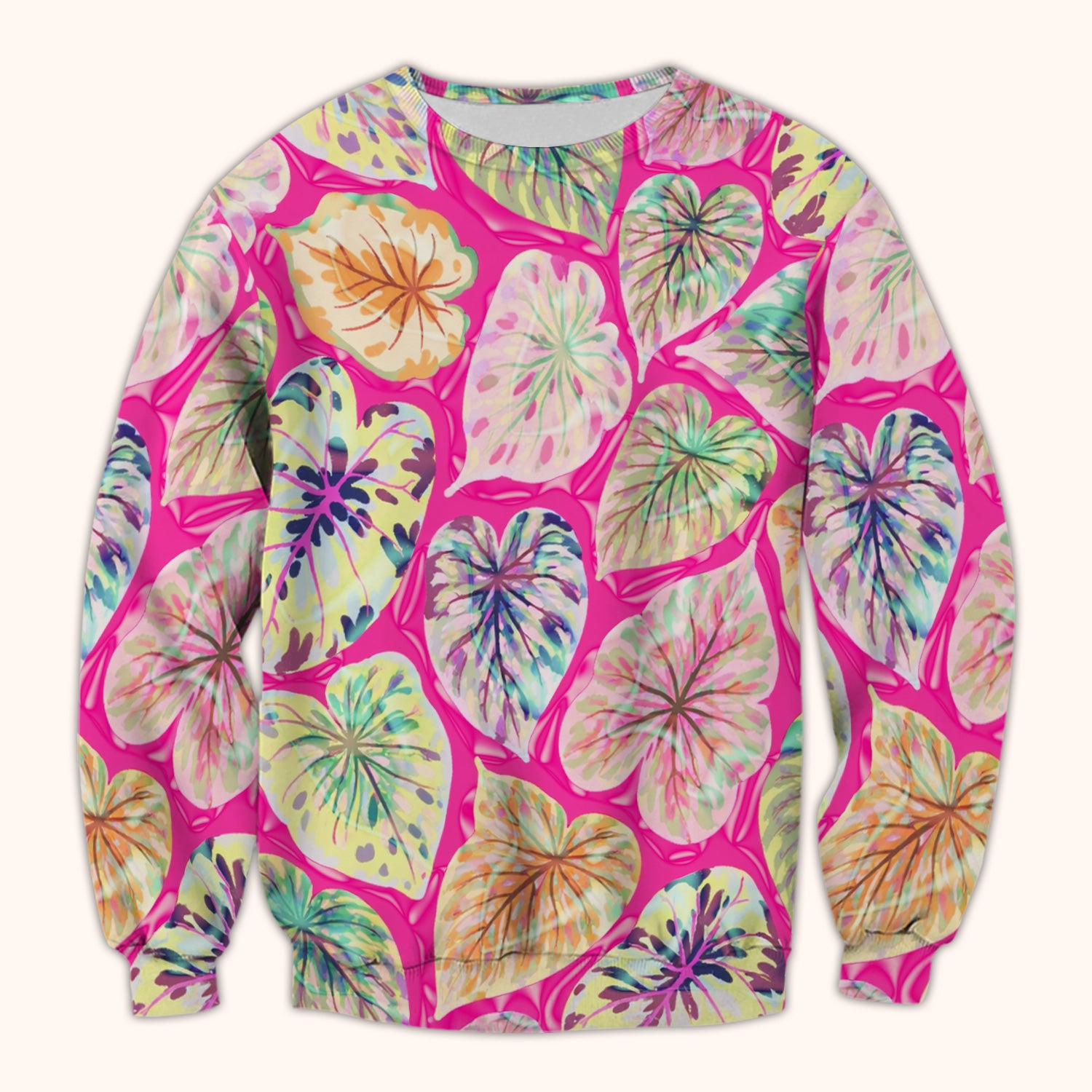 Tropical Colorful Shaped Leaf Nurse Pattern Scrub Top, Breathable Medical Scrubs