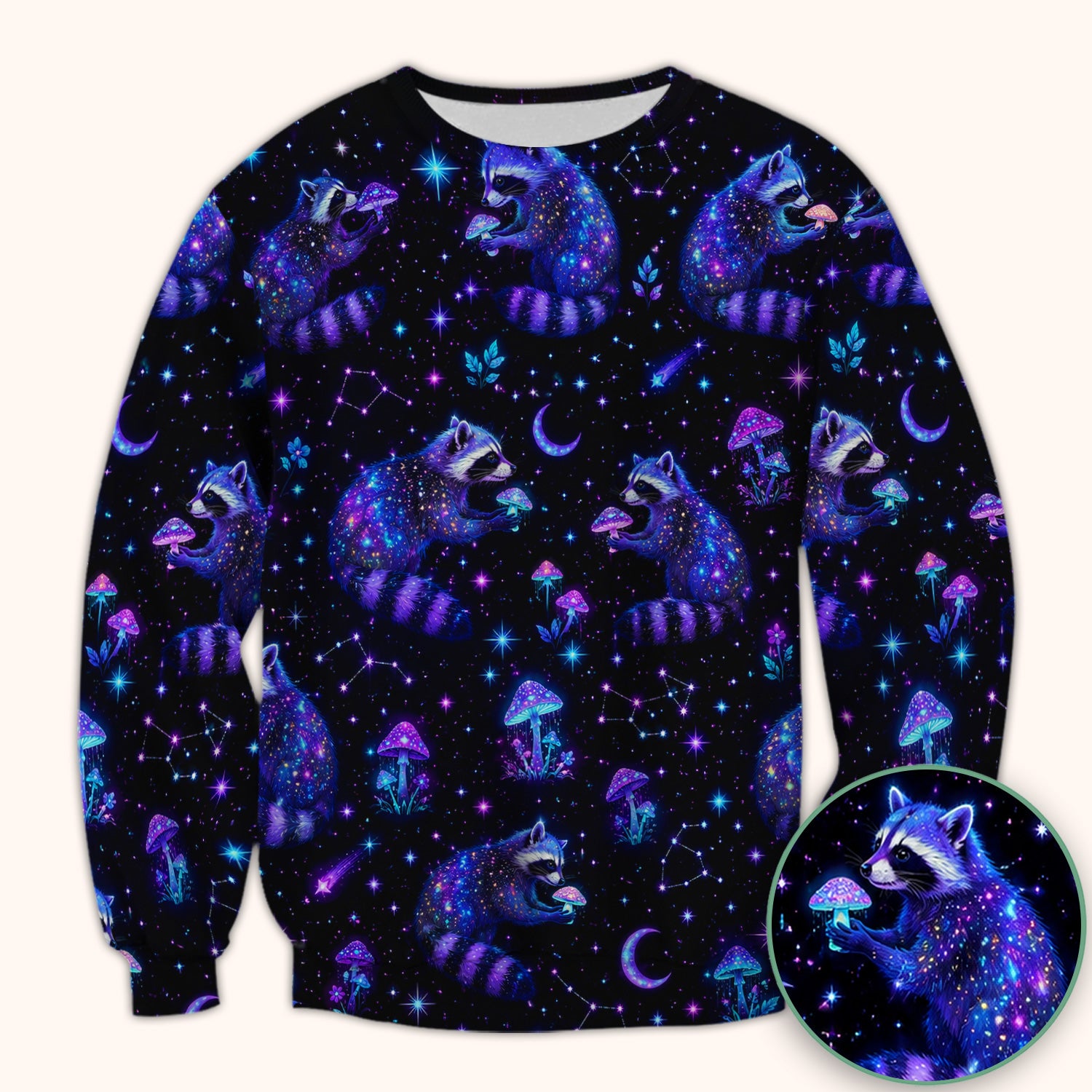 Galaxy Raccoon With Mushroom Night Scrub Top, Comfortable Scrubs for Nurses
