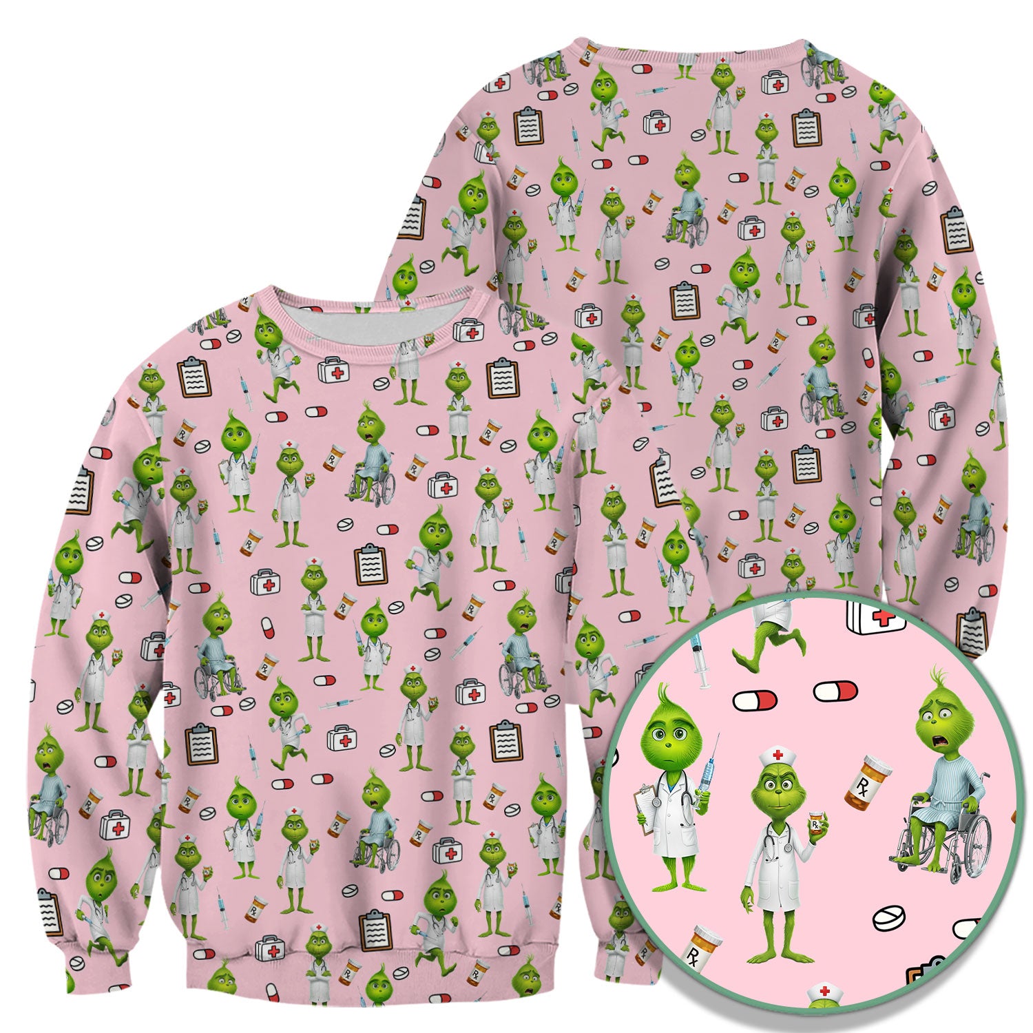 Funny Grinch Scrub Top - Christmas Medical Uniform for Women - Funny Holiday Nursing Gift for RN LPN CNA
