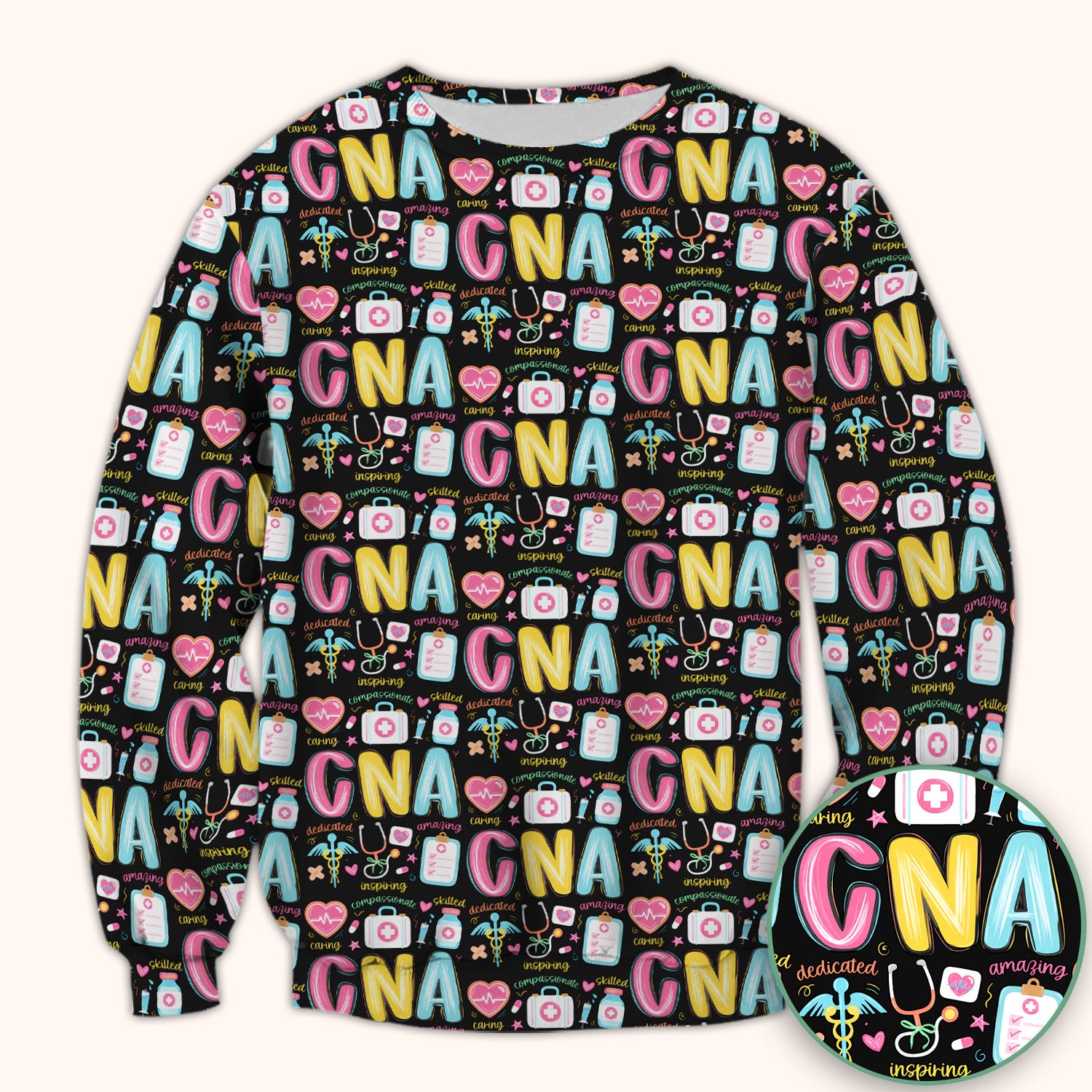 CNA Nurse Appreciation Pattern Scrub Top, Breathable Fabrics Nursing Uniform